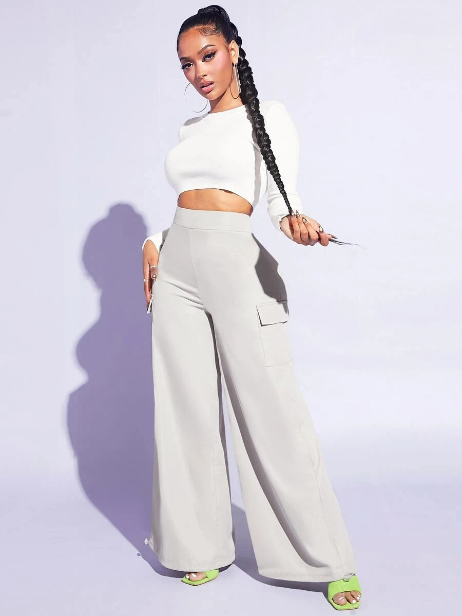 Flap Pocket Wide Leg Easy Wear Cargo PantsFlap Pocket Wide Leg Easy Wear Cargo Pants - Image 5