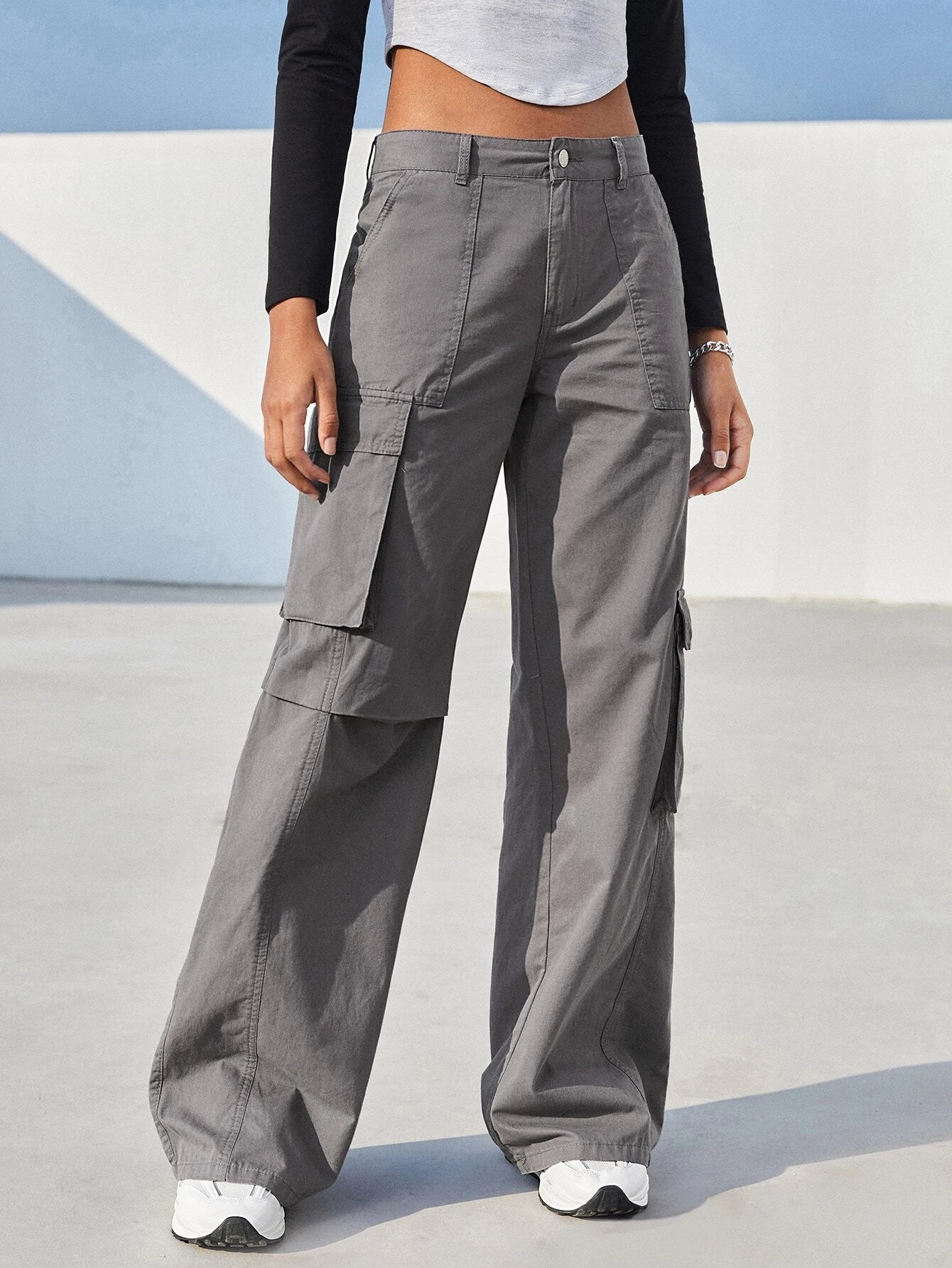 Flap Pocket Cotton Cargo Pants – women's cargo pants front view