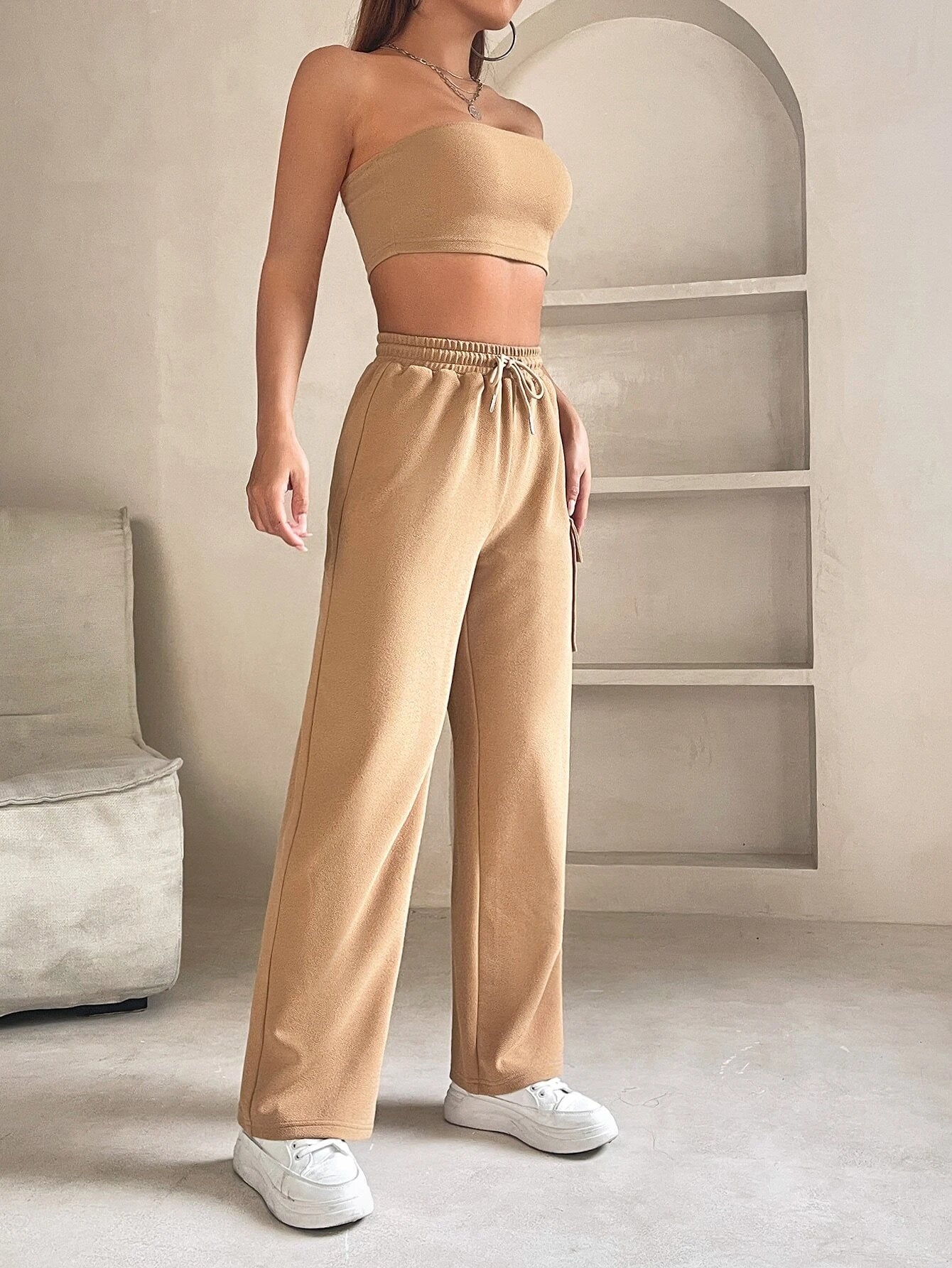 Tube Crop Top And Drawstring Cargo Pants – fit and style view