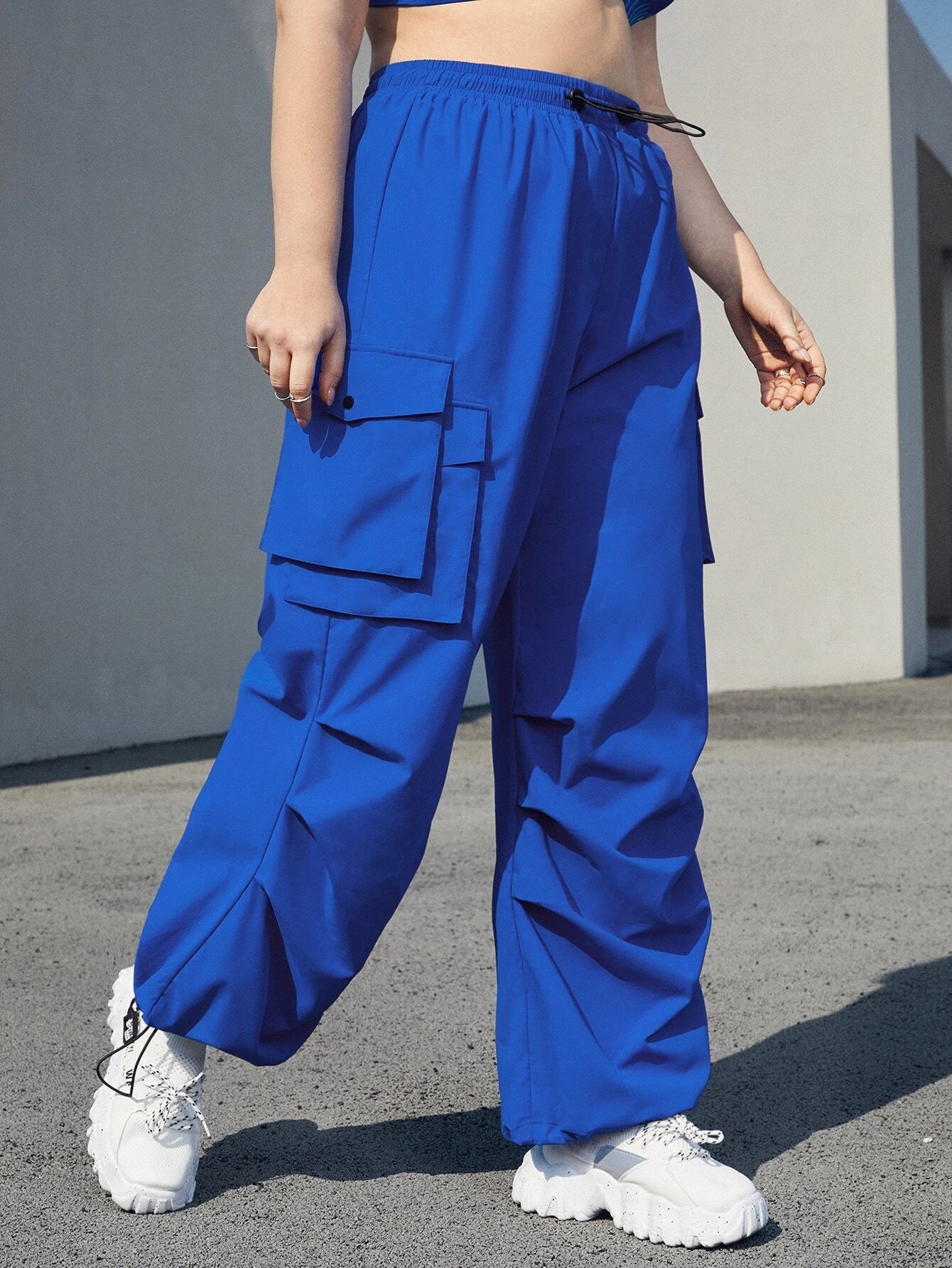 High Waist Flap Pocket Side Cargo Parachute Pants – styled outfit view