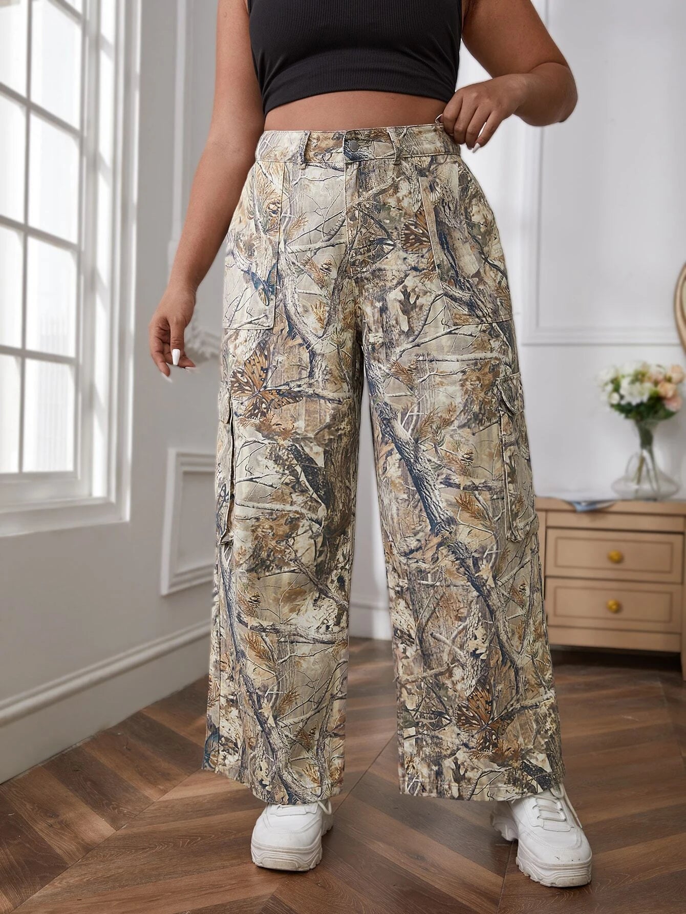 Button Flap Pocket Side Jeans – full length outfit view