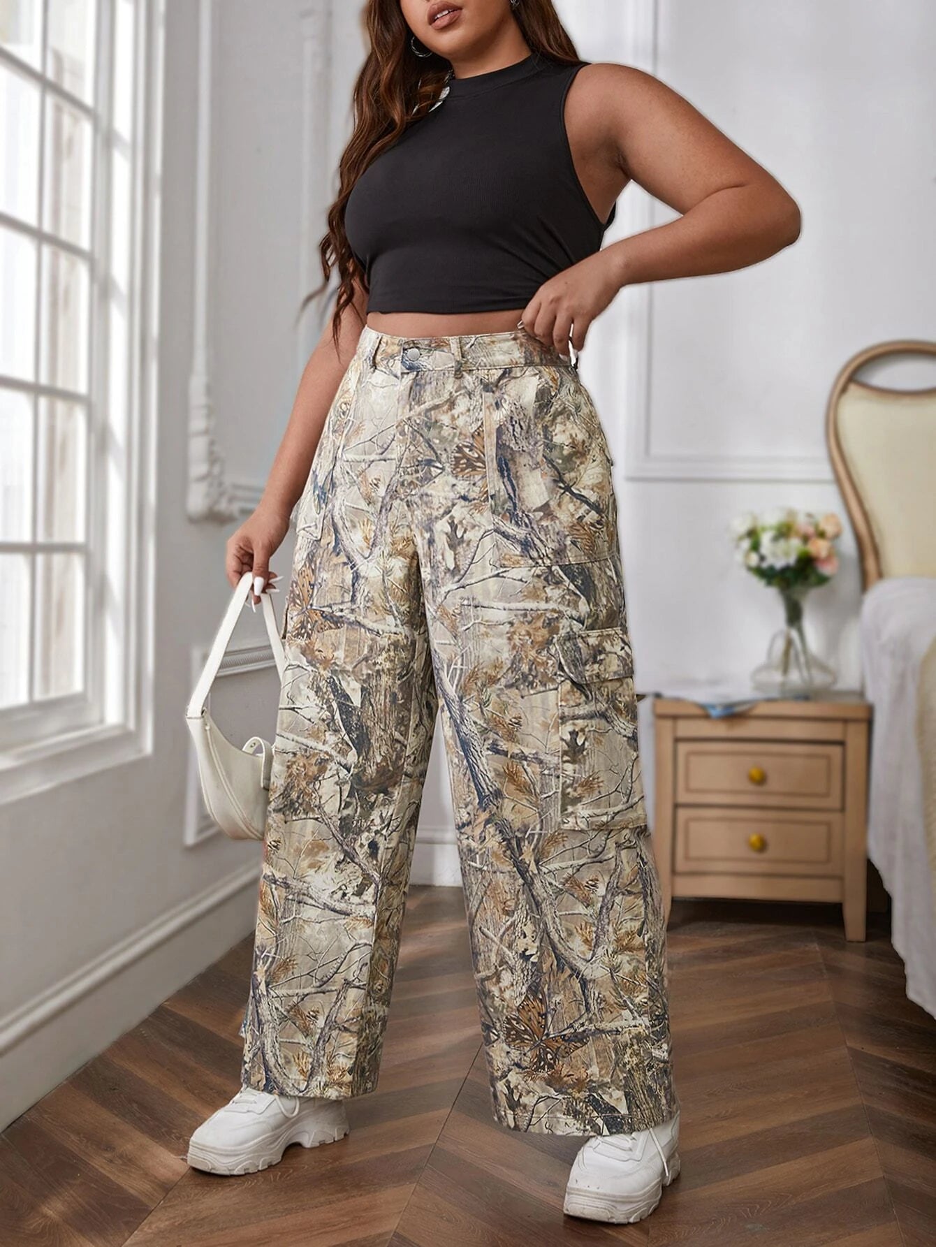 Button Flap Pocket Side Jeans – women's cargo pants front view