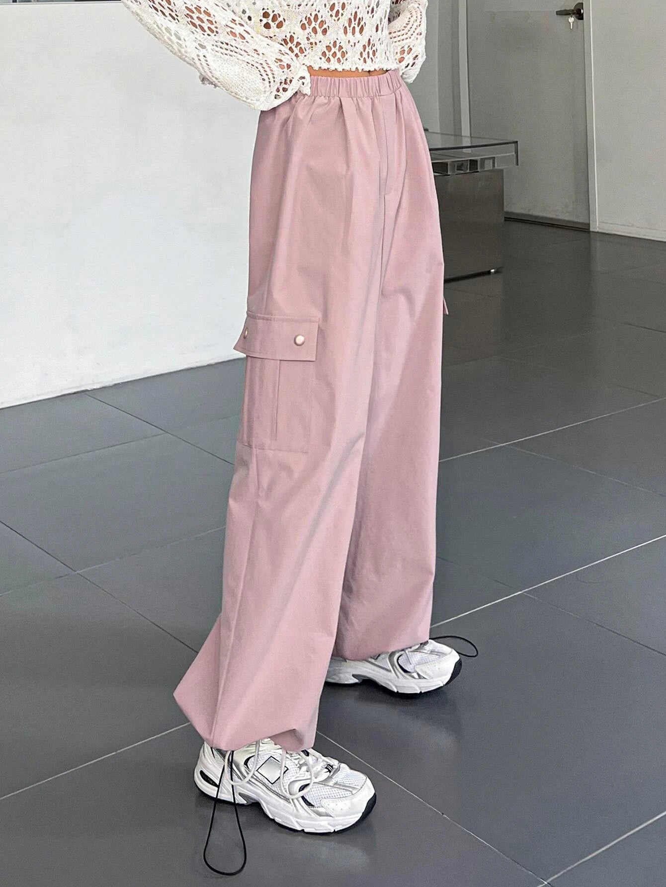 Flap Side Pocket Drawstring Hem Parachute Cargo Pants – side profile view