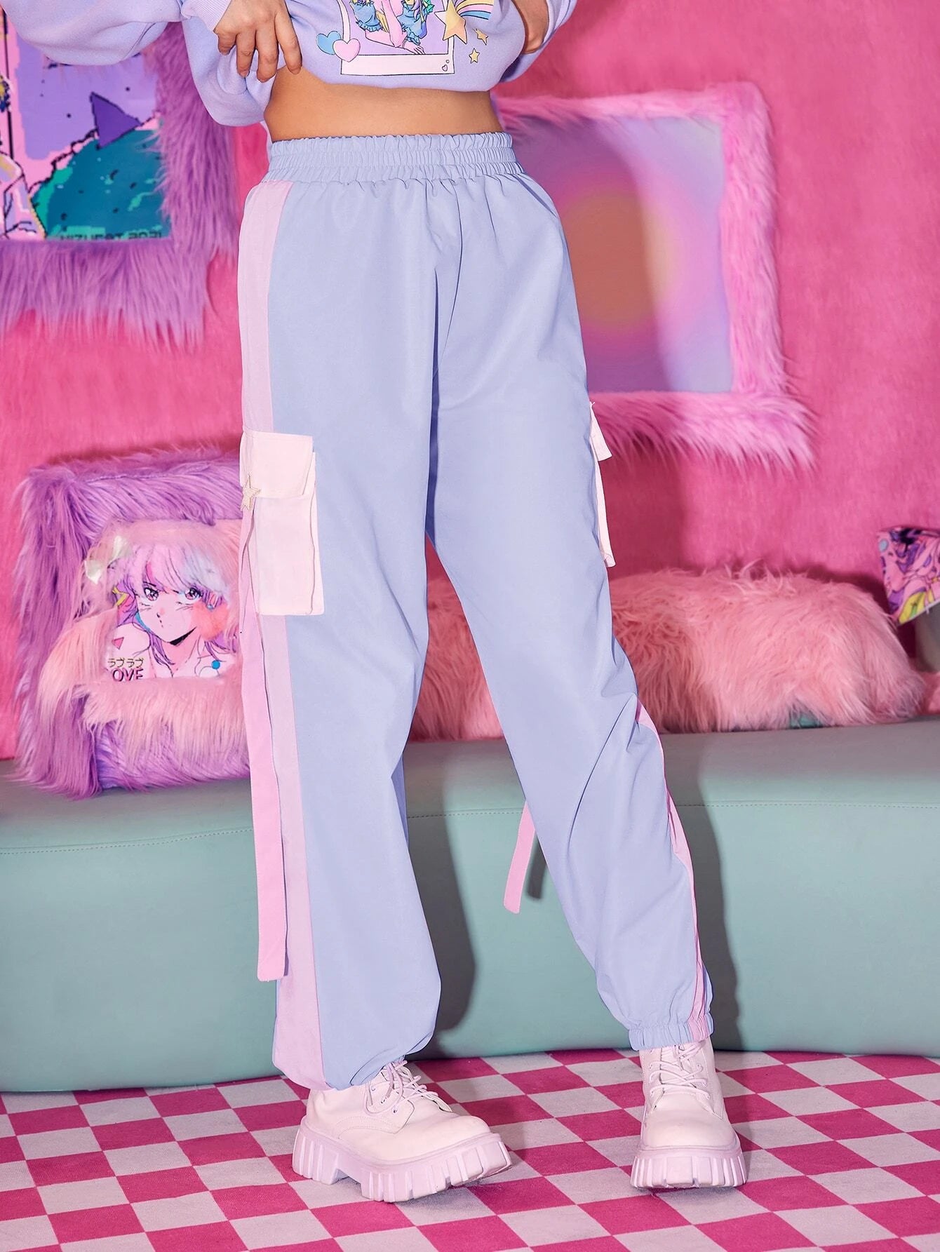 Cargo Pants With Tape Stripe Detail – fabric detail close-up
