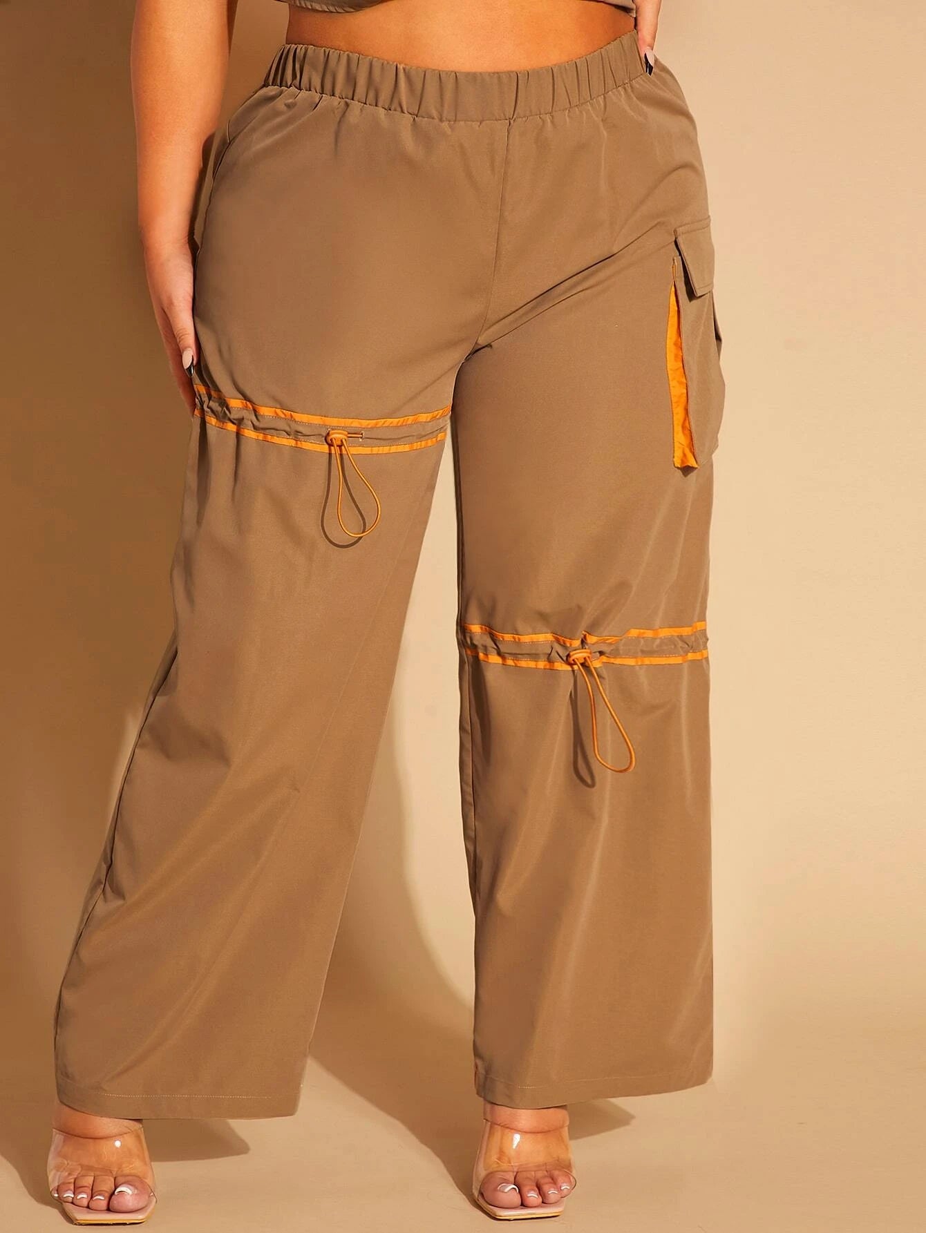 Flap Pocket Cargo Pants With Drawstring Detail – women's cargo pants front view
