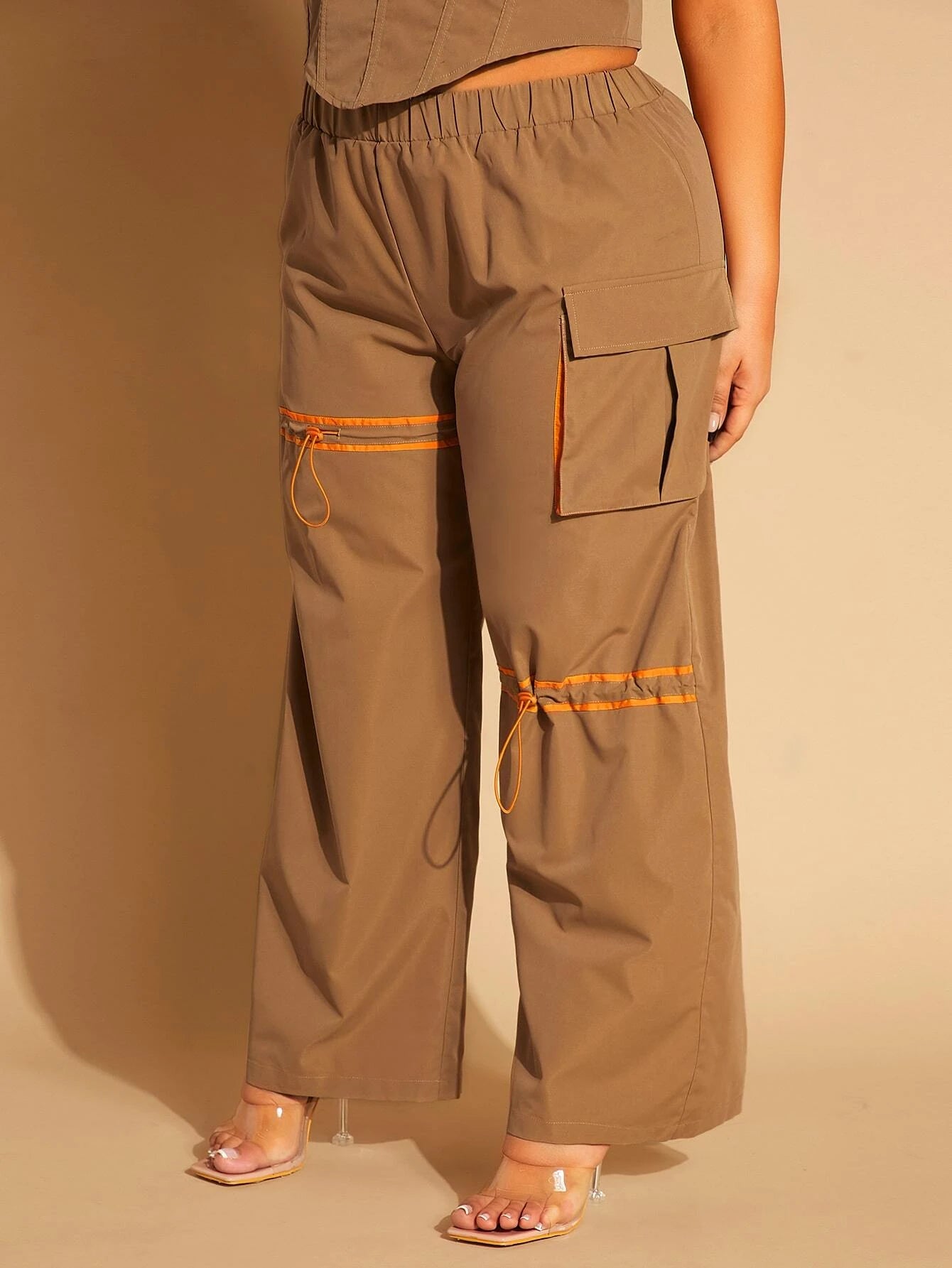 Flap Pocket Cargo Pants With Drawstring Detail – full length outfit view