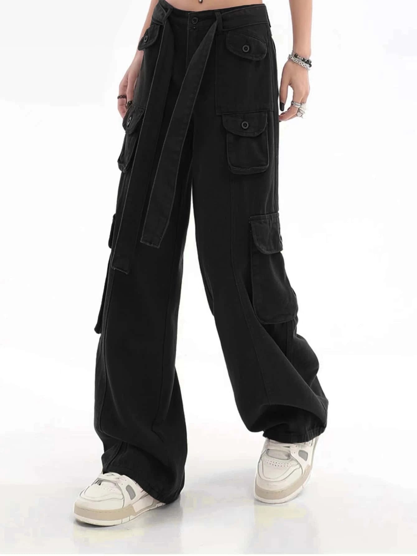Camo Print Flap Pocket Belted Cargo Jean – side profile view