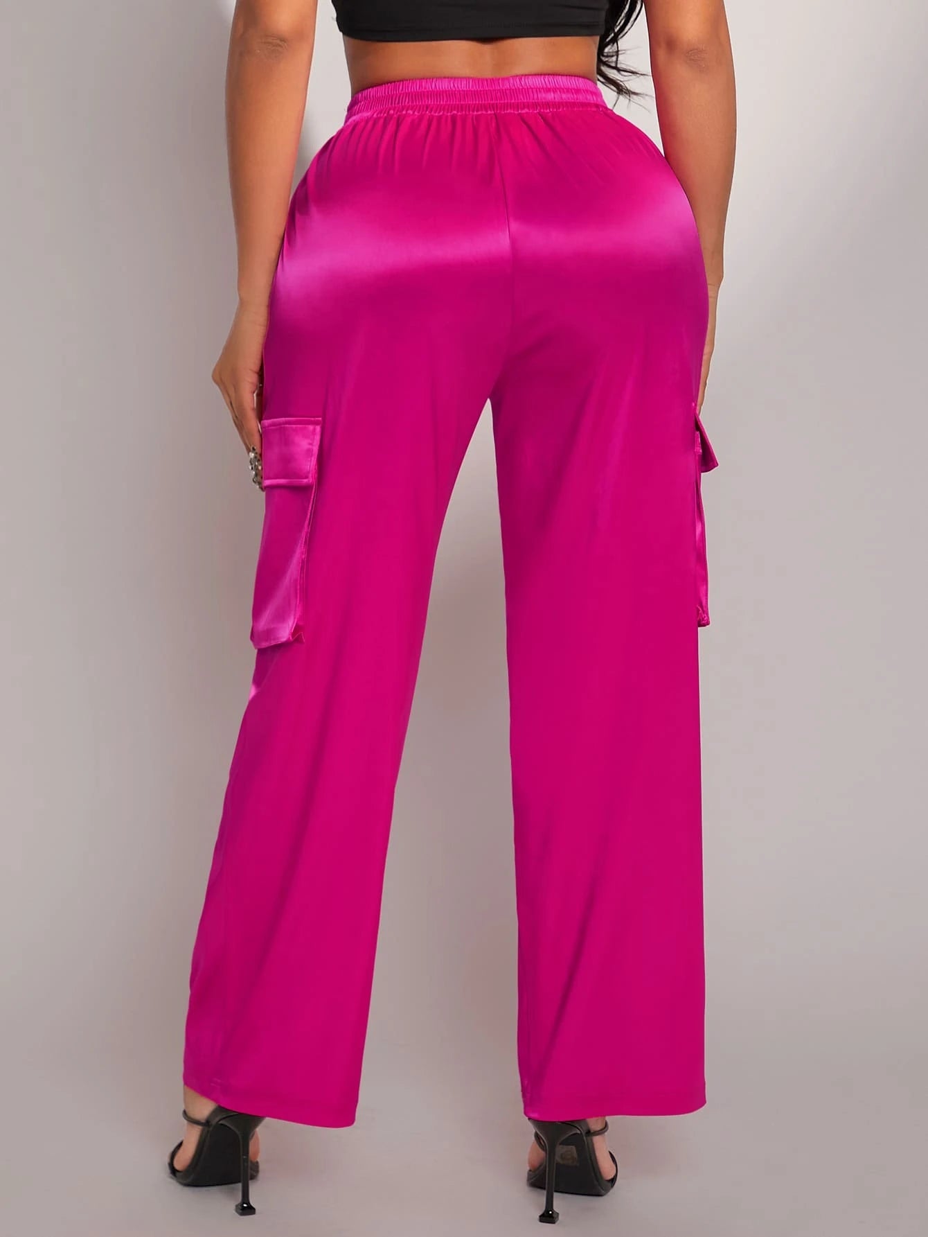 Drawstring Waist Satin Pants – full length outfit view
