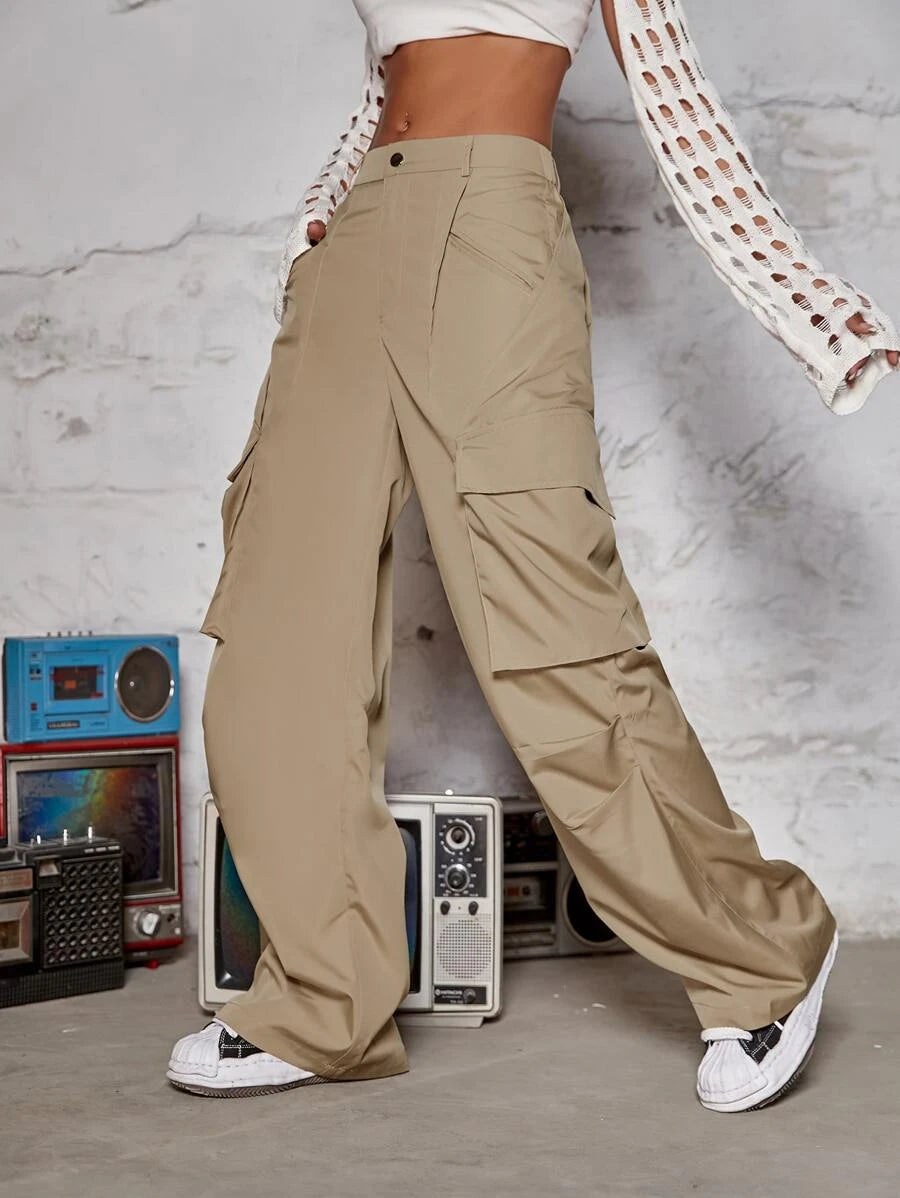 Hip Hop Flap Pocket Wide Leg Cargo Pants – lifestyle view 15