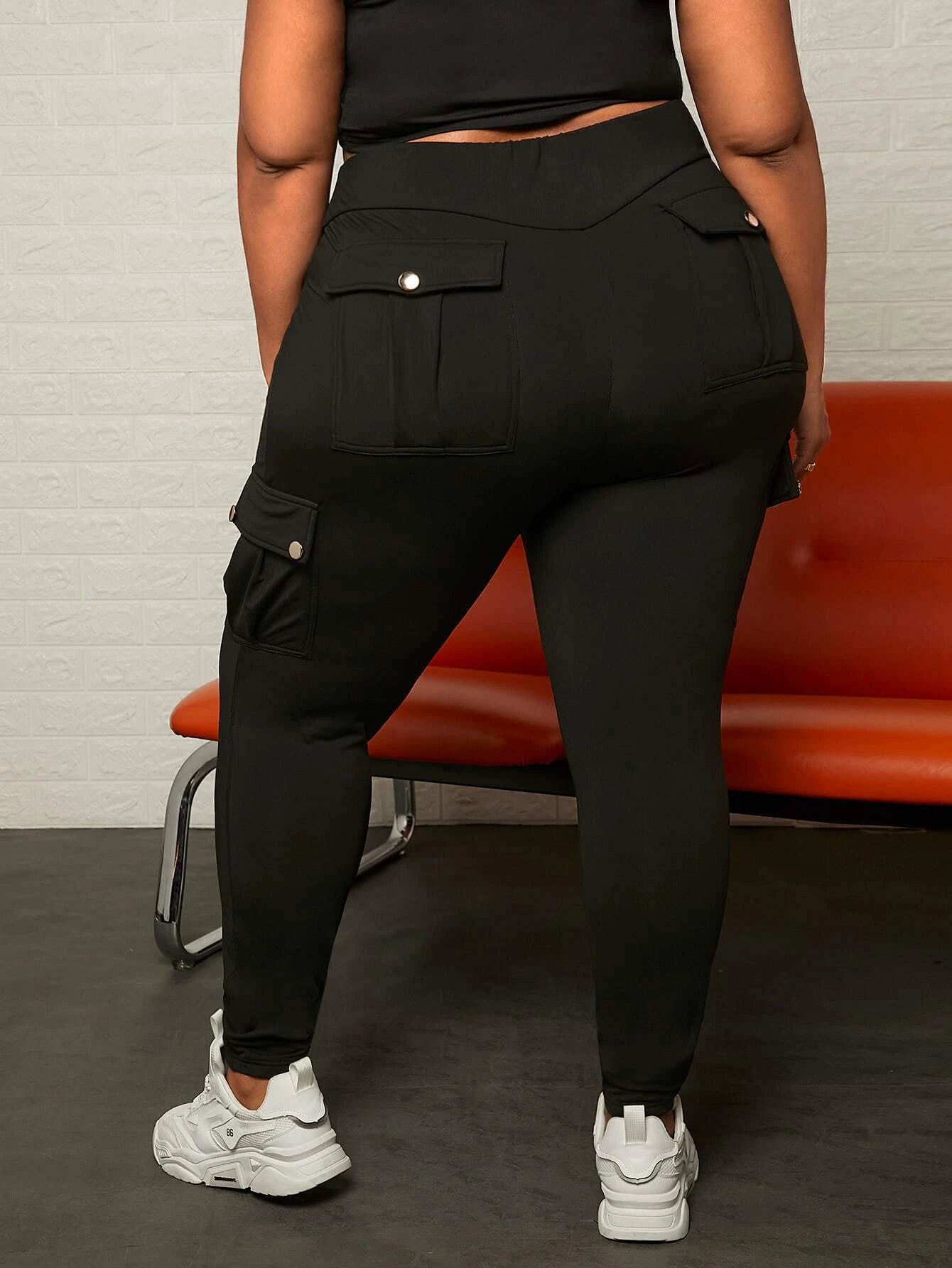 Casual High Waist Long Cargo Pants – pocket detail close-up