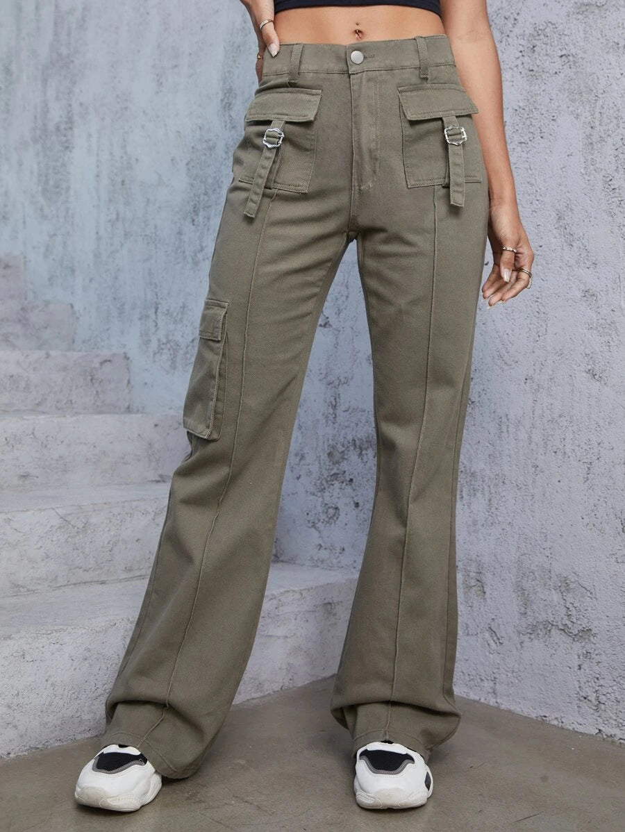 Flap Pocket Trendy Wide Leg Jeans – styled outfit view