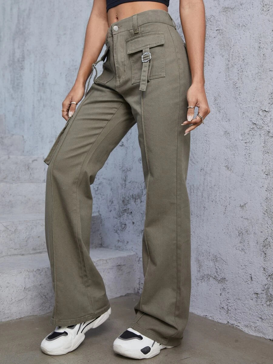 Flap Pocket Trendy Wide Leg Jeans – lifestyle view 11