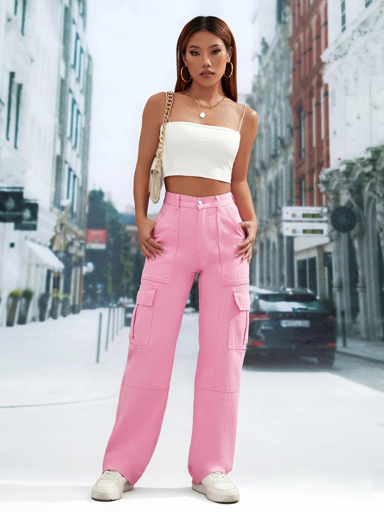 Plain Flap Pocket Cargo Jeans – back view detail