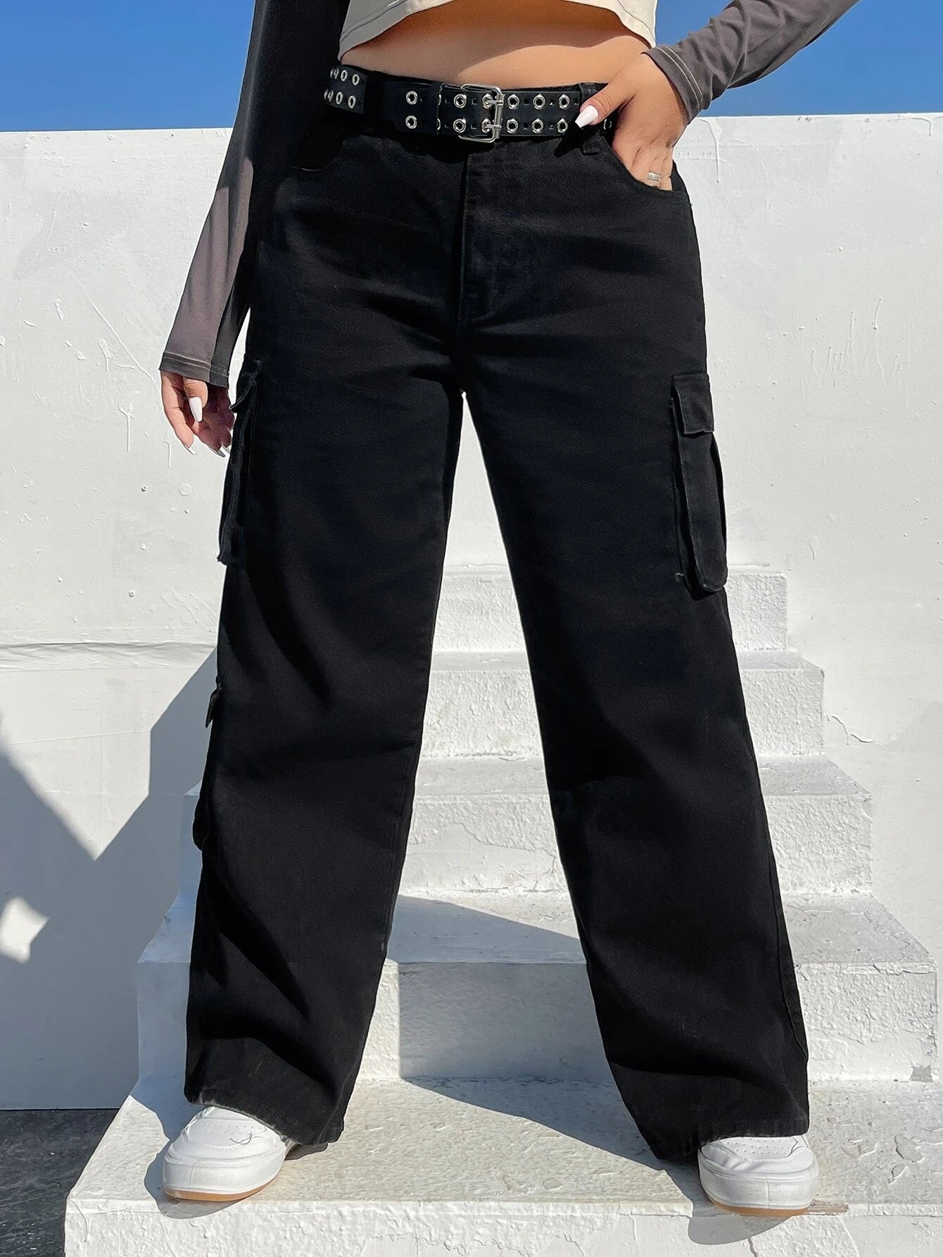 Side Pocket Cargo Pants Without Belt – waistband detail