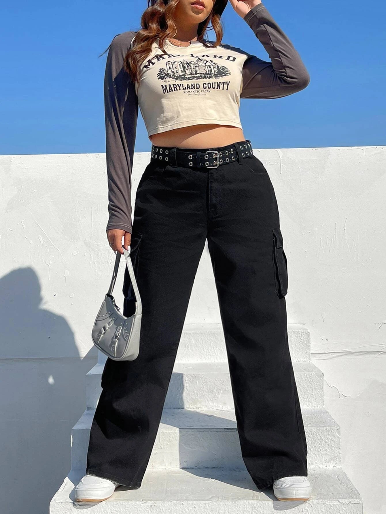 Side Pocket Cargo Pants Without Belt – full length outfit view