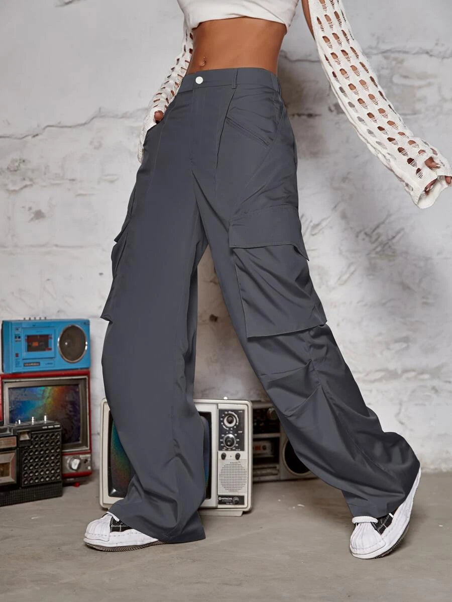 Hip Hop Flap Pocket Wide Leg Cargo Pants – lifestyle view 22