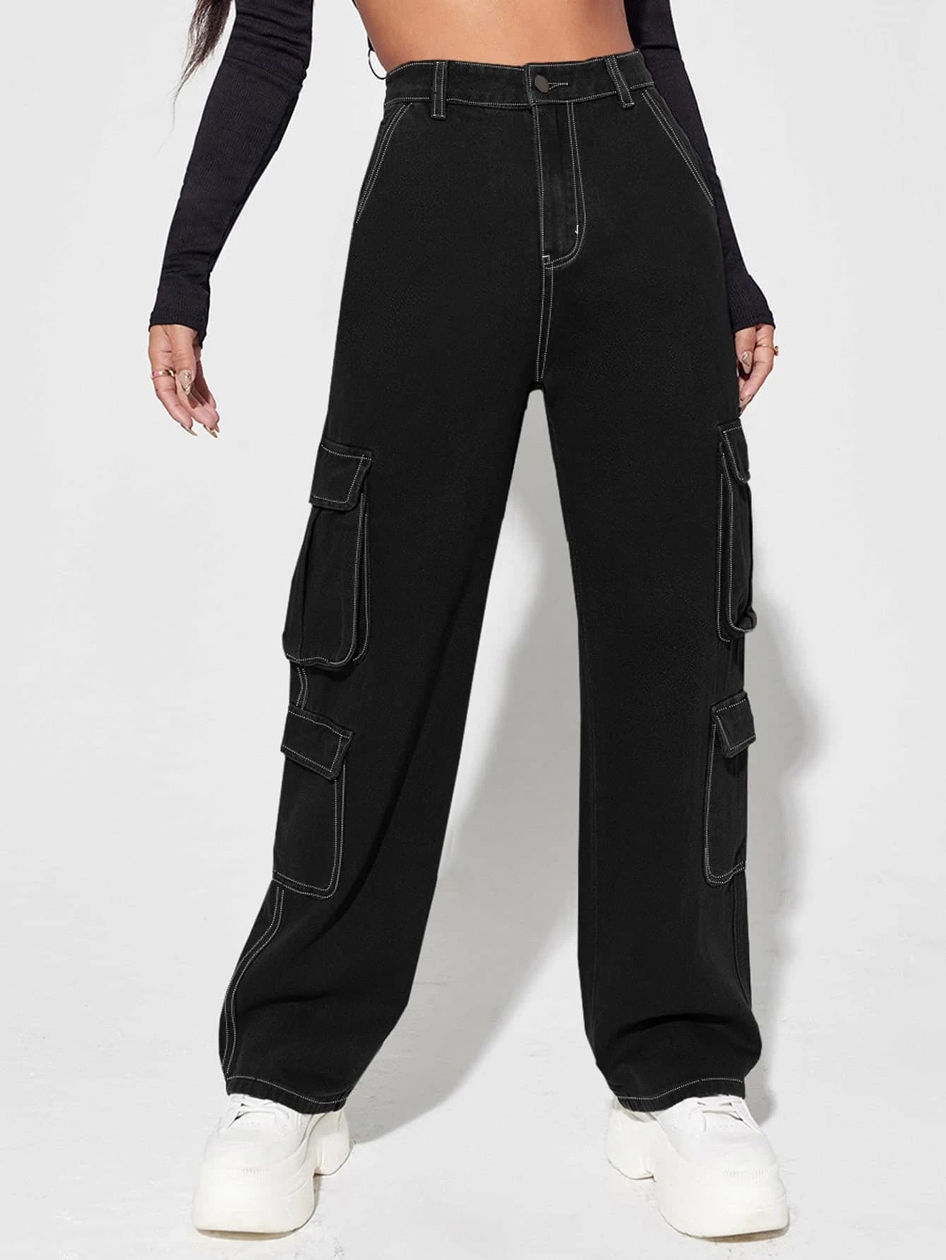 Non-Stretch Zipper Cargo Jeans – women's cargo pants front view
