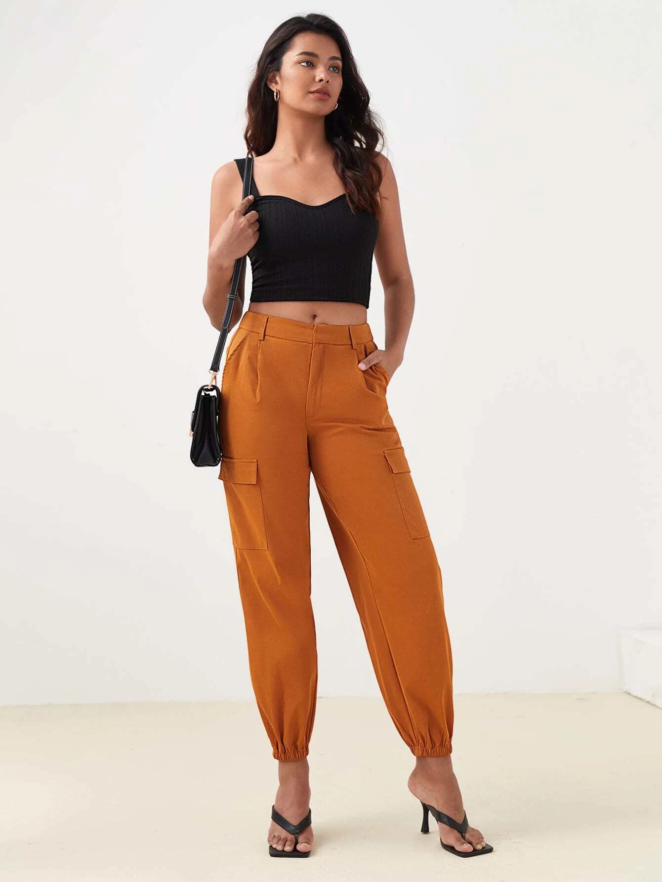 Casual Flap Pocket Cargo Pants Style 1 – full length outfit view