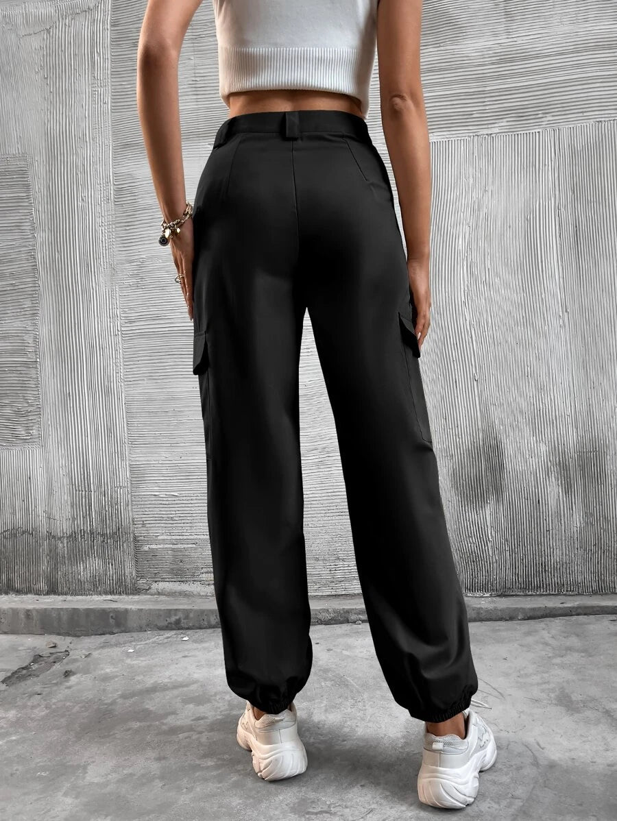 Flap Side Pocket Cargo Pants in Black #ts-3 – waistband detail