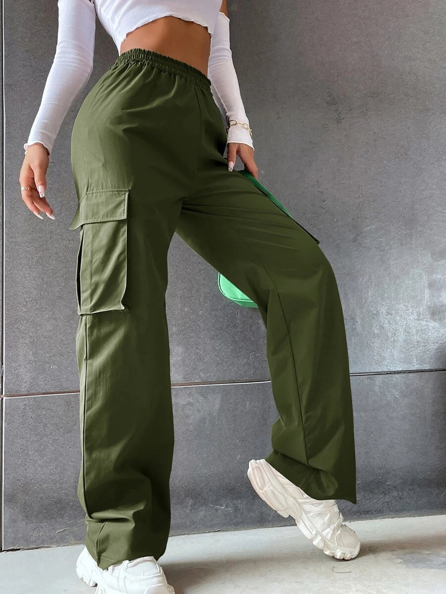 Solid Flap Pocket Side Cargo Pants in Black – lifestyle view 16