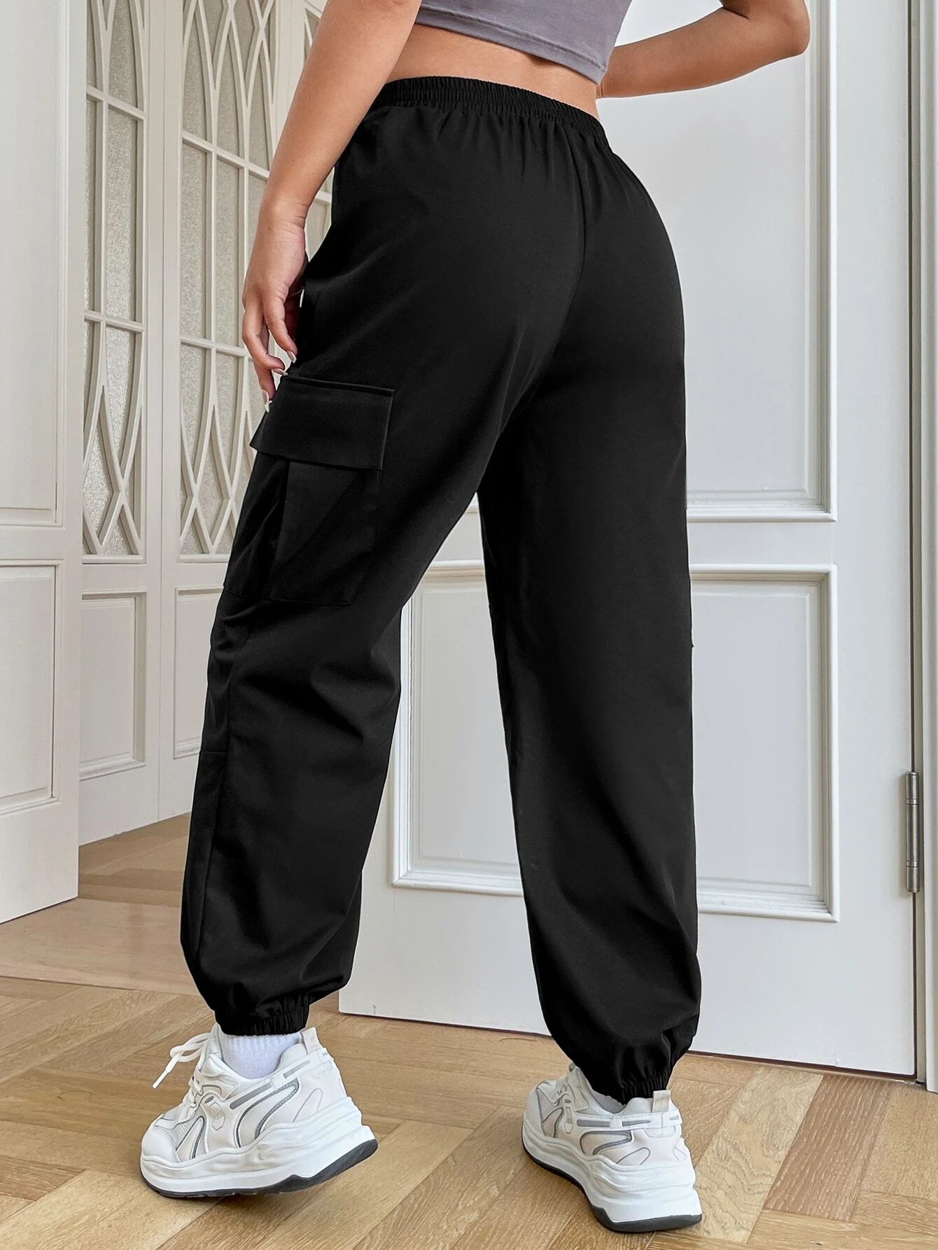 Solid Color Flap Pocket Side Cargo Pants Style 3 – side profile view