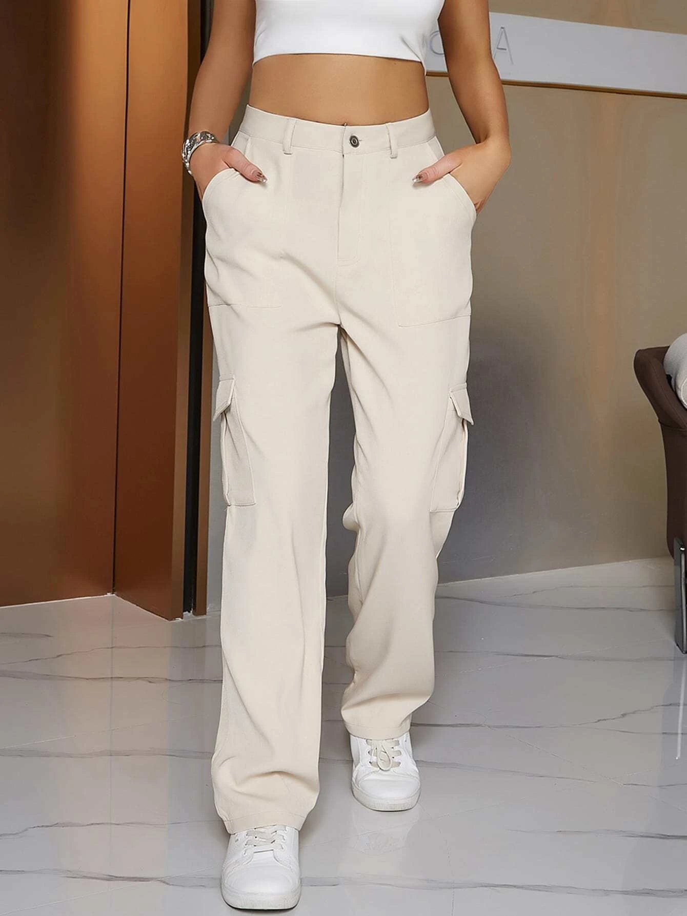 Zipper Fly Pocket Side Cargo Pants – waistband detail