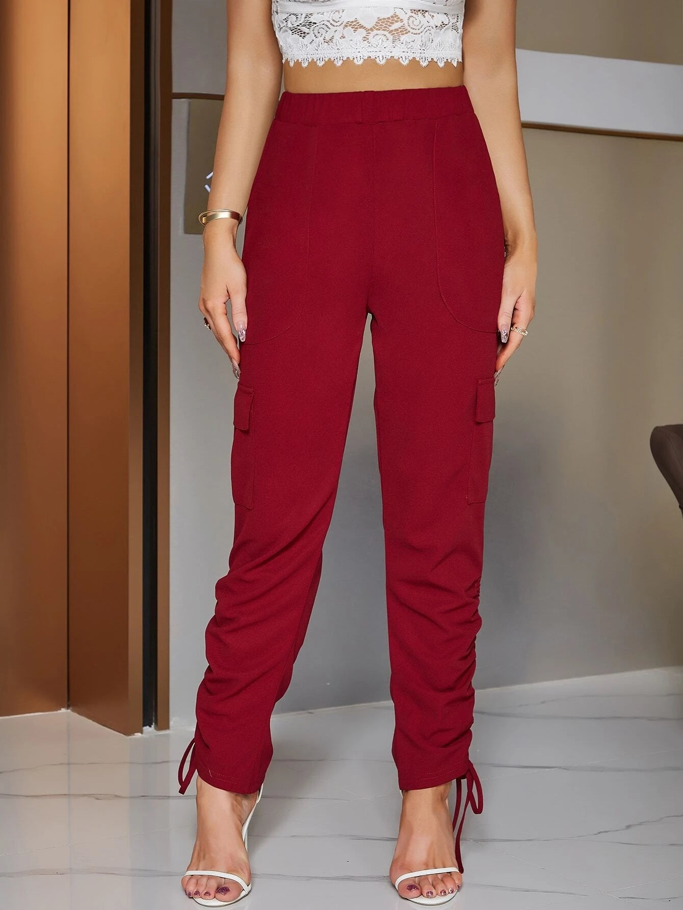 Stretchy Cargo Drawstring Pants – waistband detail