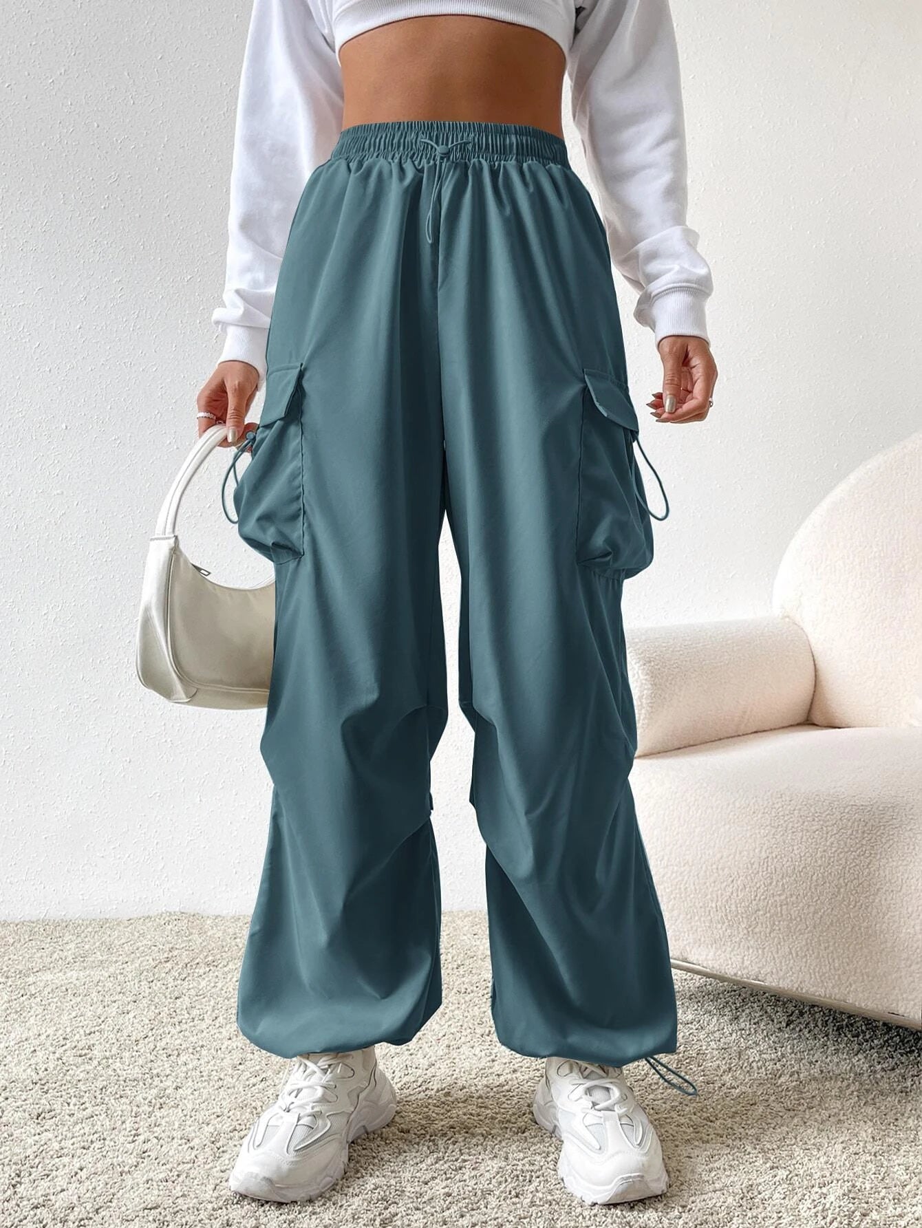 Versatile Flap Pocket Drawstring Cargo Pants – lifestyle view 20