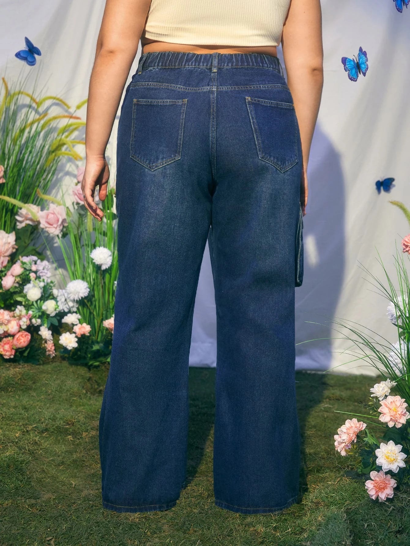 Flap Pocket Cargo Jeans For Plus Sizes – back view detail