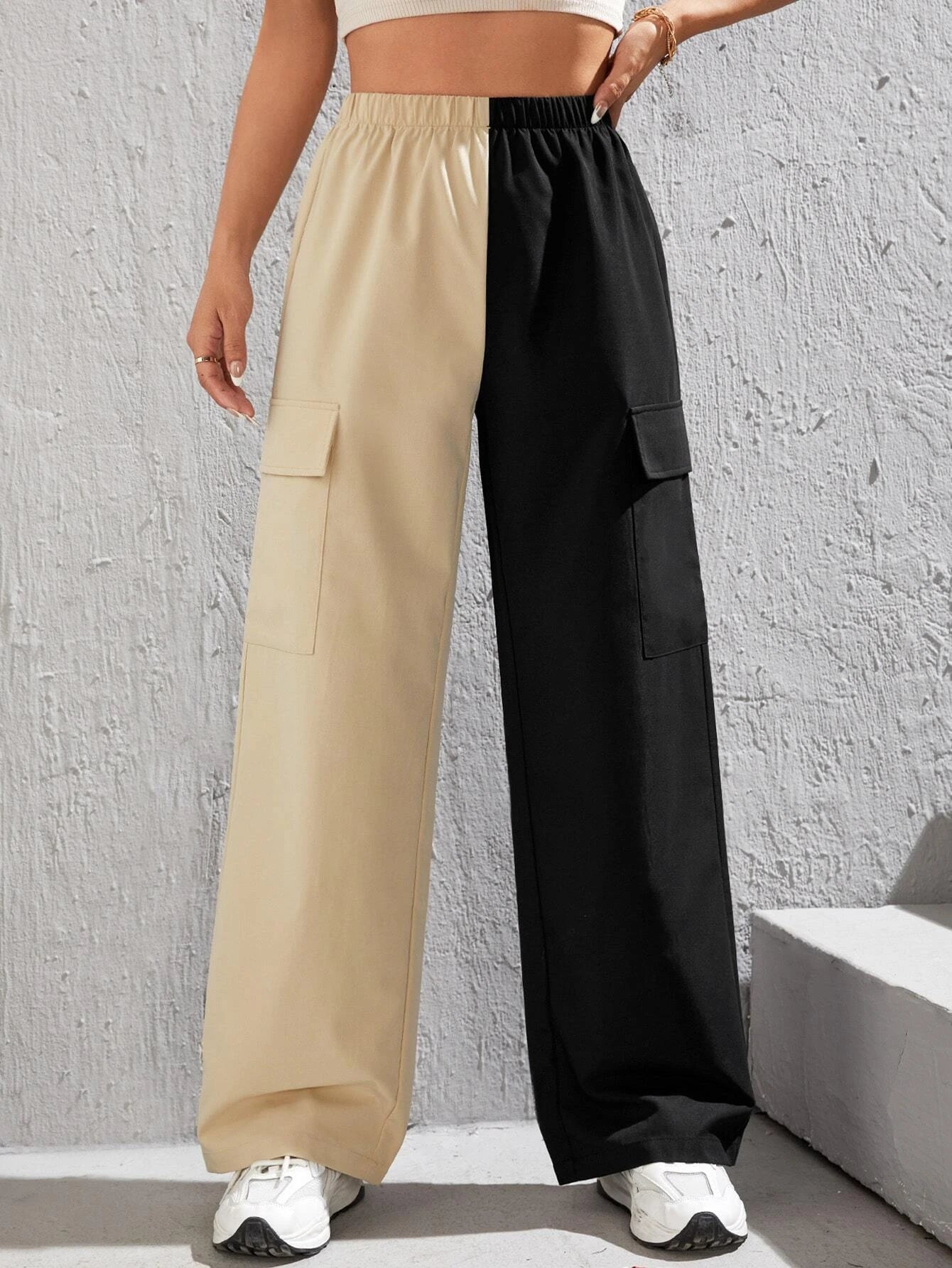 Two Tone Flap Pocket Side Cargo Pants – waistband detail