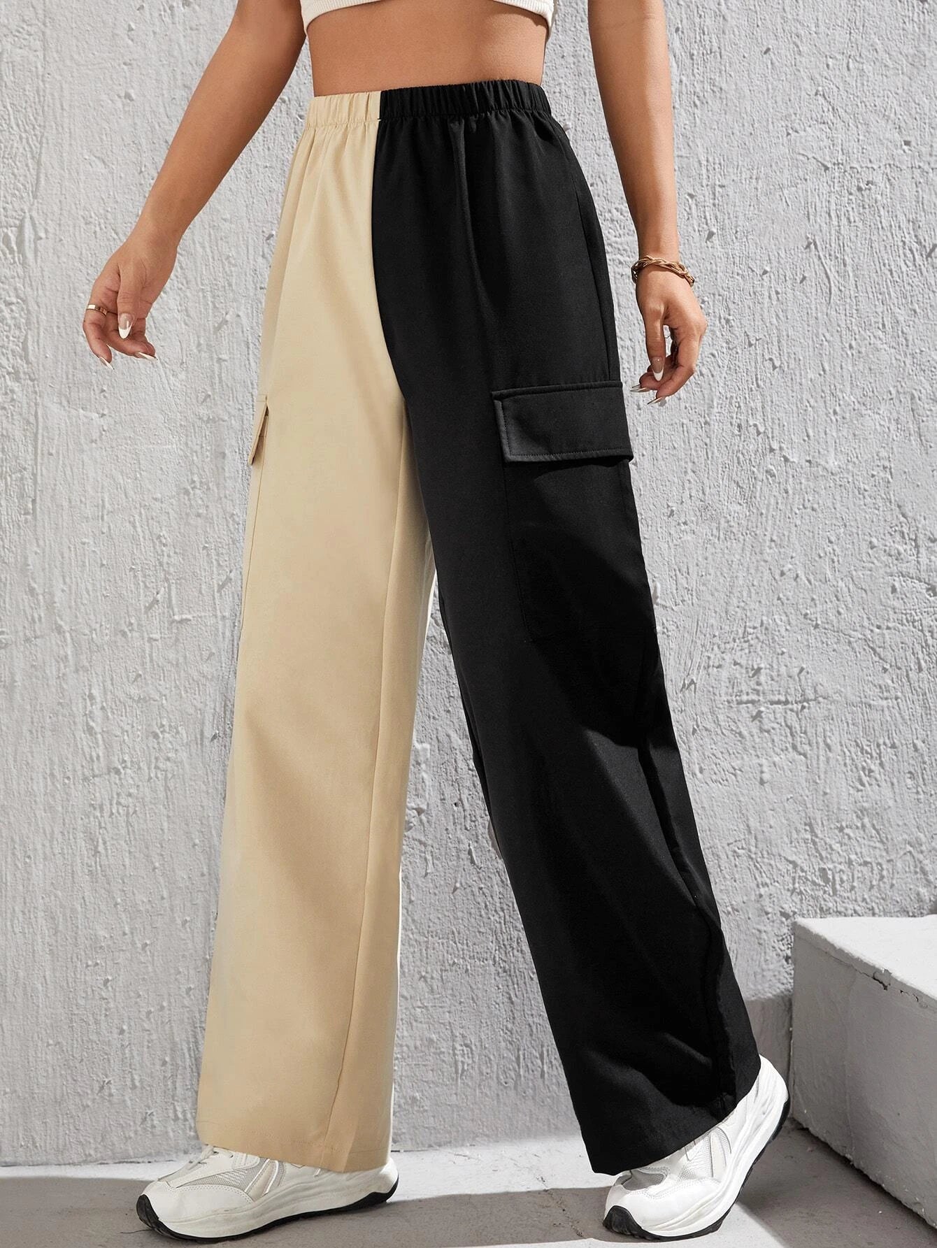 Two Tone Flap Pocket Side Cargo Pants – side profile view