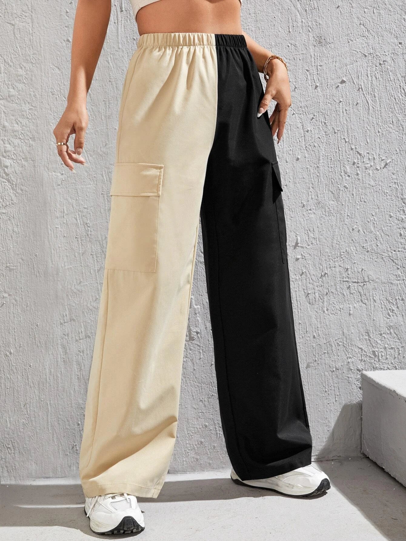 Two Tone Flap Pocket Side Cargo Pants – women's cargo pants front view