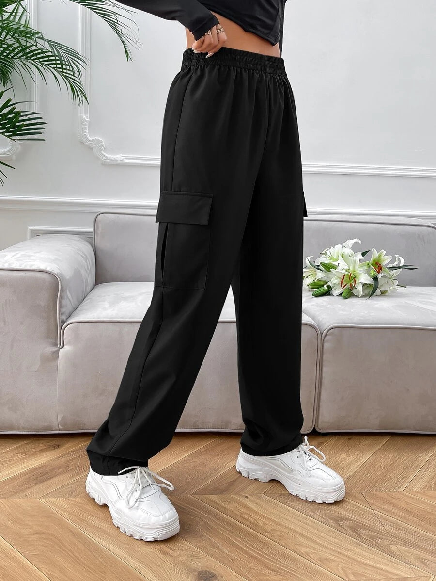 High Waist Side Pocket Flap Cargo Pants – fit and style view