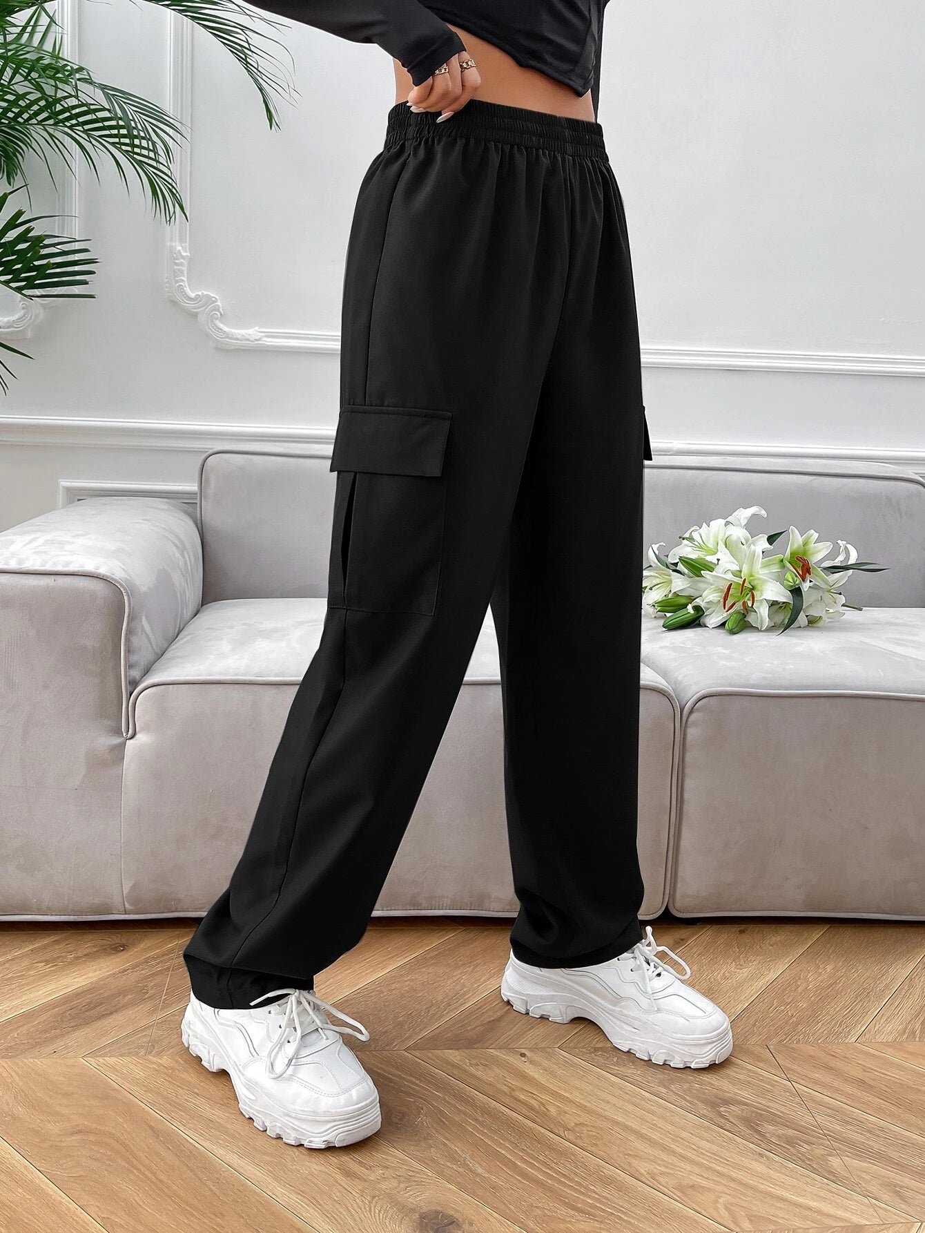 Flap Pocket Polyester Cargo Pants – fit and style view