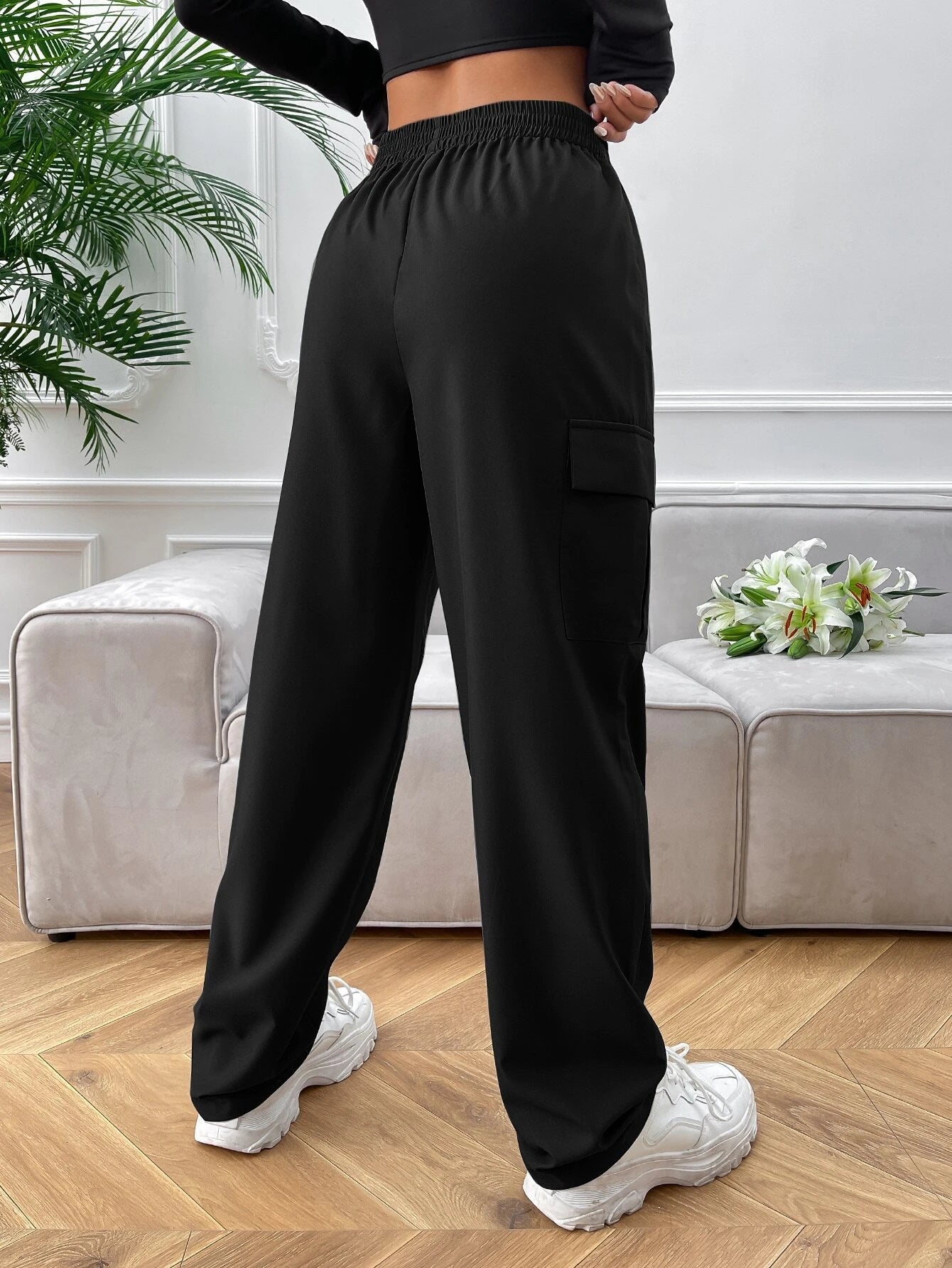 Flap Pocket Polyester Cargo Pants – fabric detail close-up