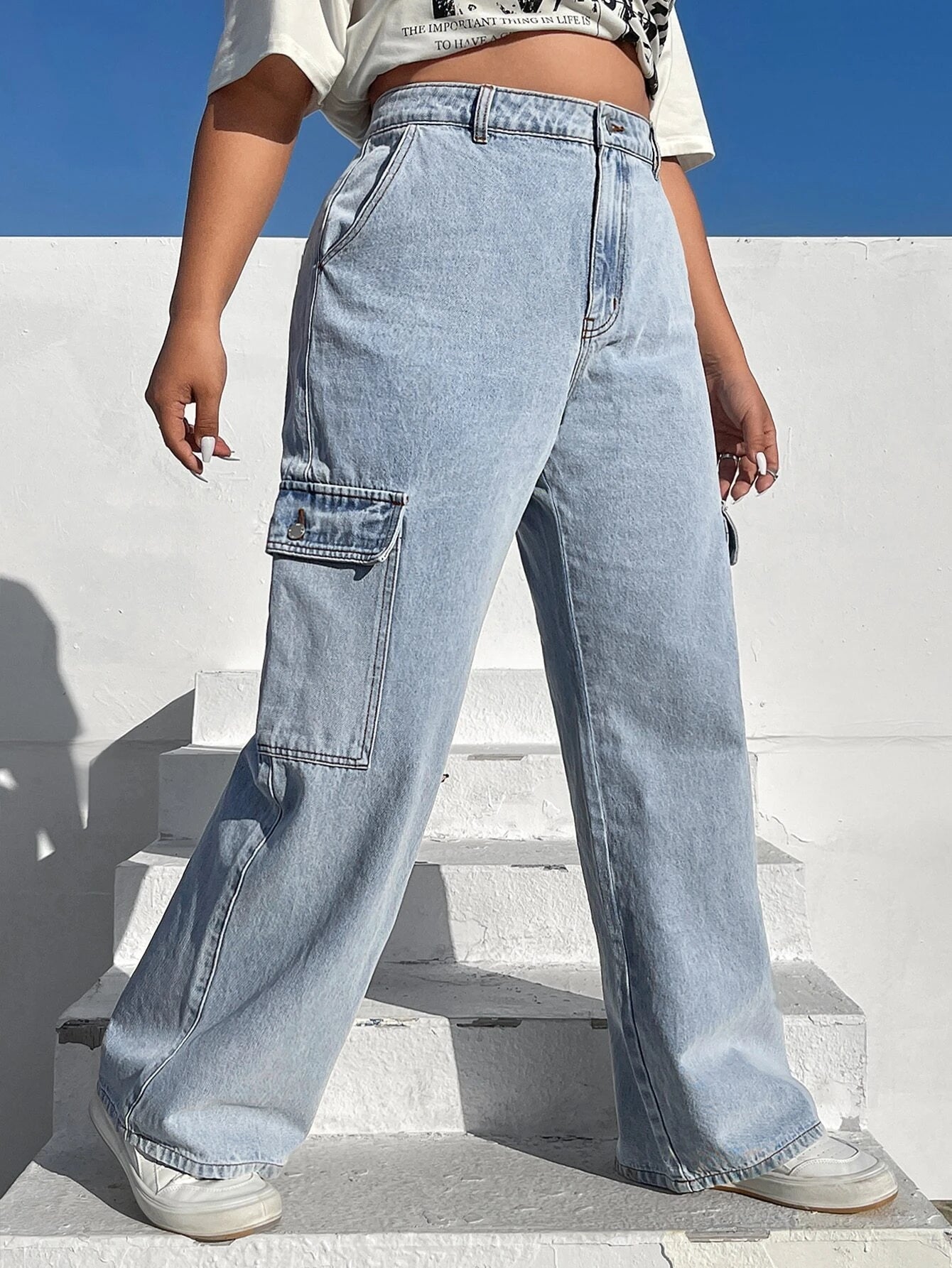 Cargo Jeans With Flap Pocket – side profile view