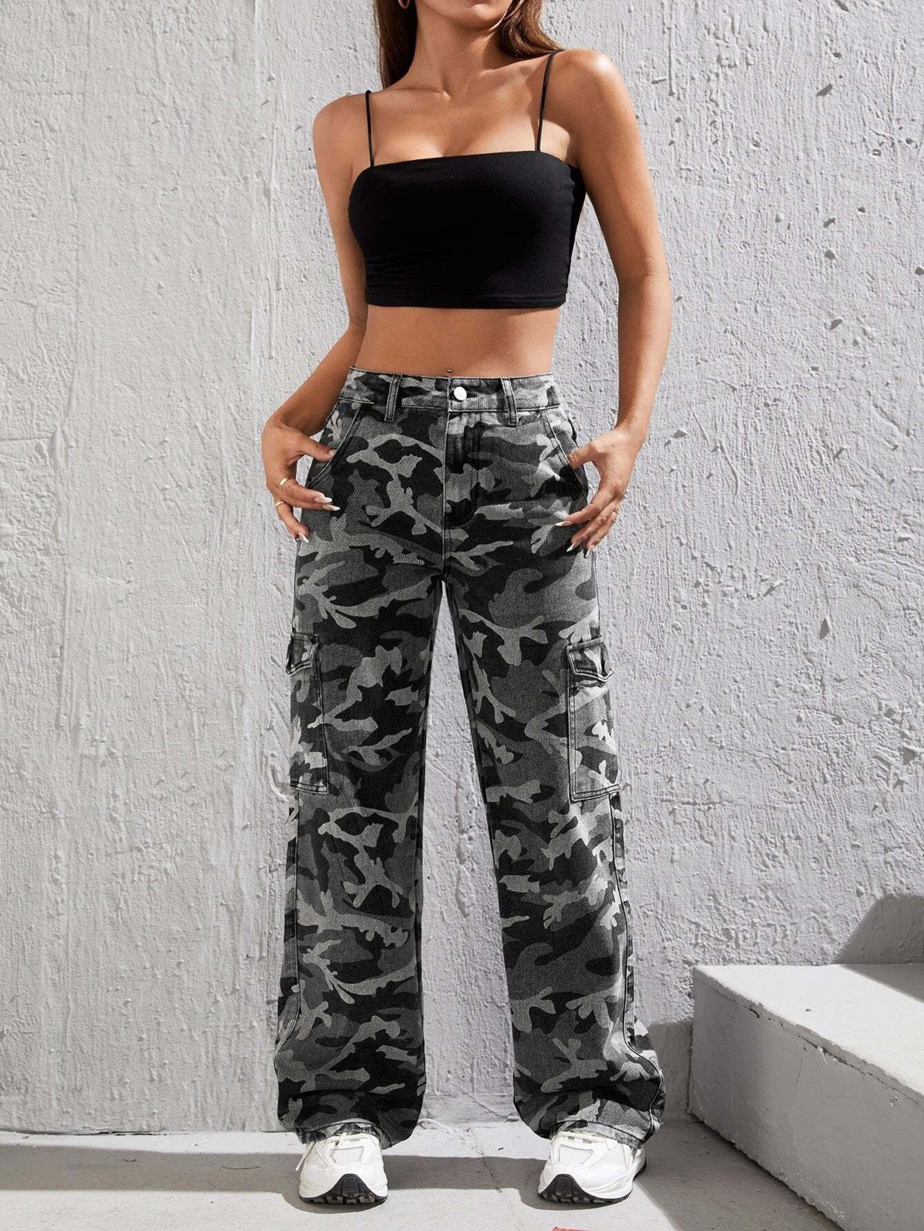 Camo Printed Cargo Jeans