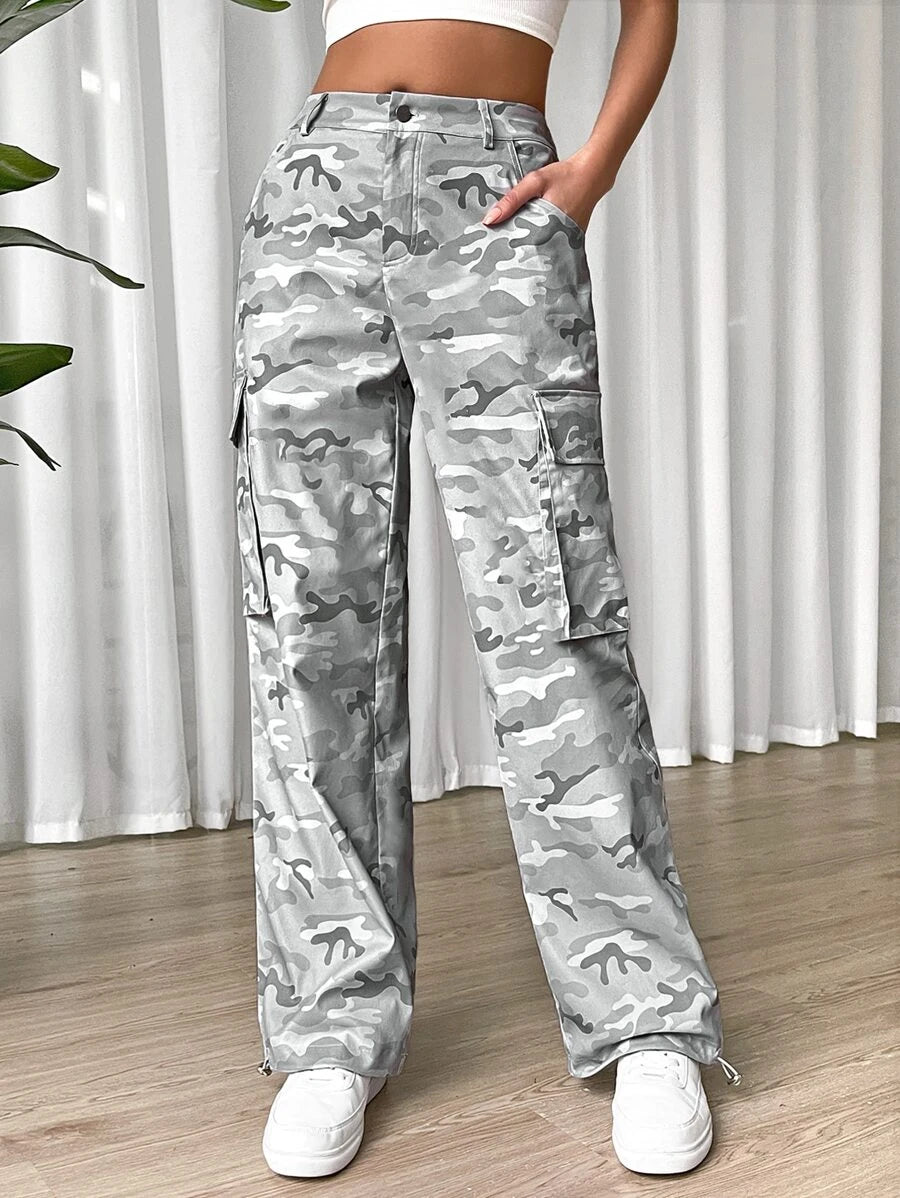 Flap Side Pocket Camo Print Cargo Pants – lifestyle view 12