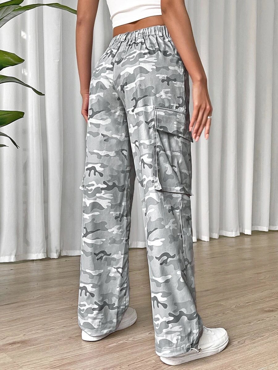 Flap Side Pocket Camo Print Cargo Pants – lifestyle view 16