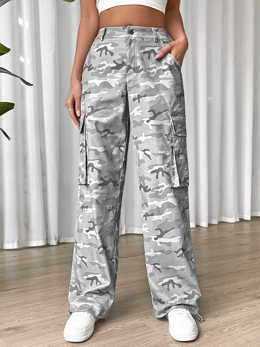Flap Side Pocket Camo Print Cargo Pants – lifestyle view 13