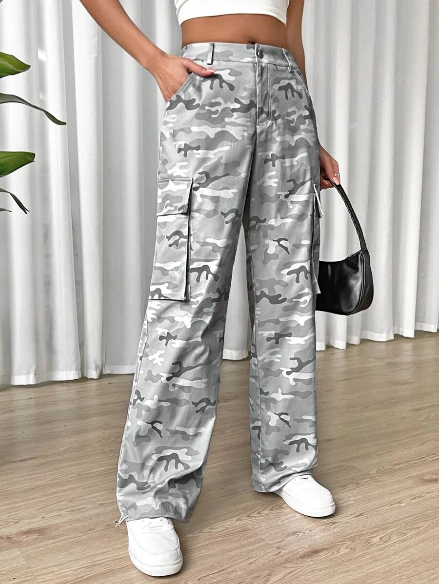 Flap Side Pocket Camo Print Cargo Pants – lifestyle view 14