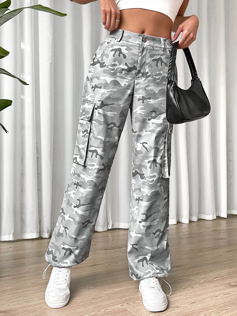 Flap Side Pocket Camo Print Cargo Pants – lifestyle view 15