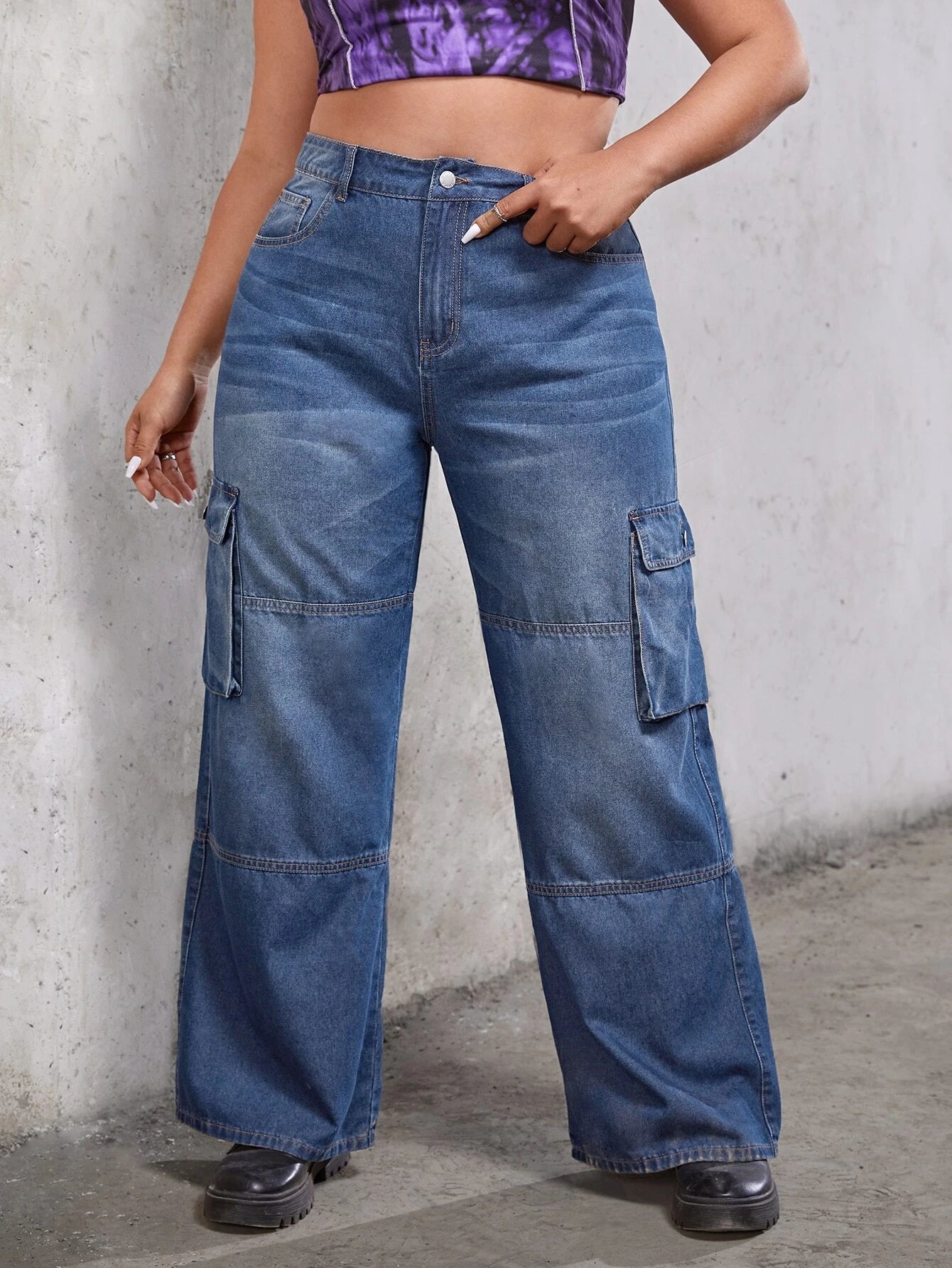 Plus Flap Pocket Cargo Jeans – pocket detail close-up