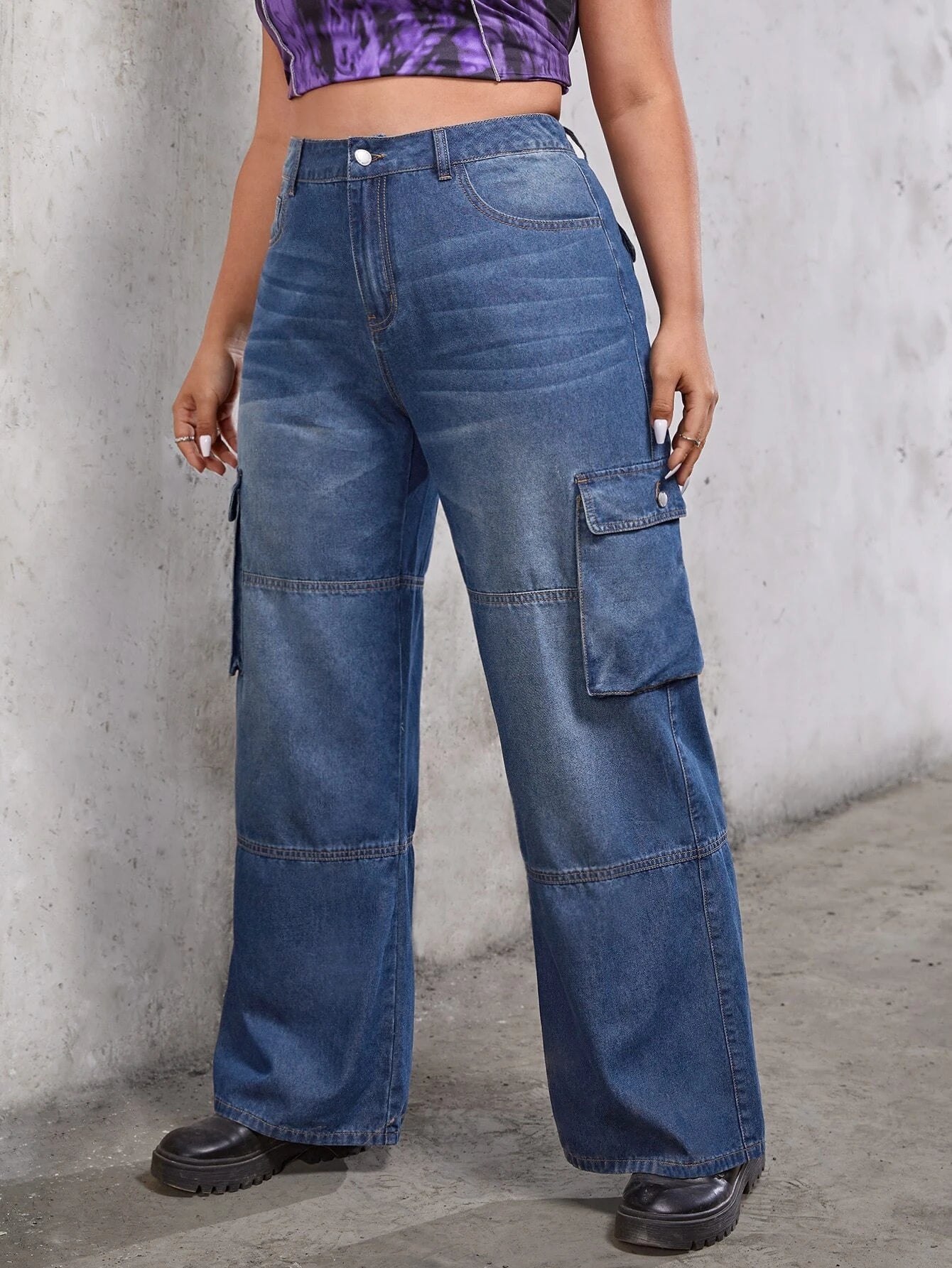 Plus Flap Pocket Cargo Jeans – side profile view