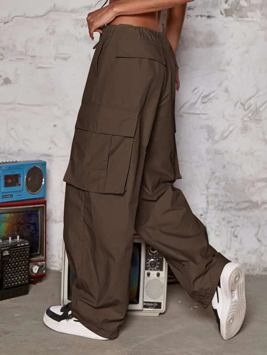 Drawstring Waist Wide Leg Parachute Cargo Jogger PantsDrawstring Waist Wide Leg Parachute Cargo Jogger Pants - Image 39