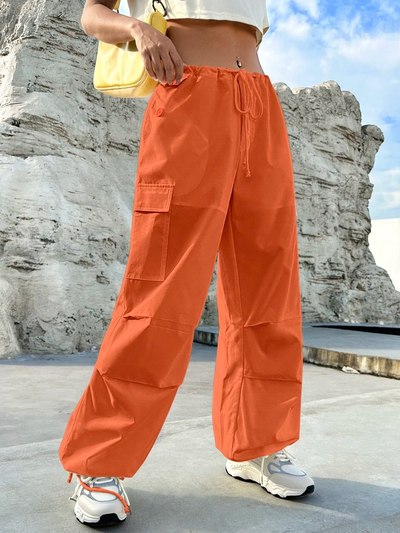 Flap Pocket Side Drawstring Waist Cargo PantsFlap Pocket Side Drawstring Waist Cargo Pants - Image 23
