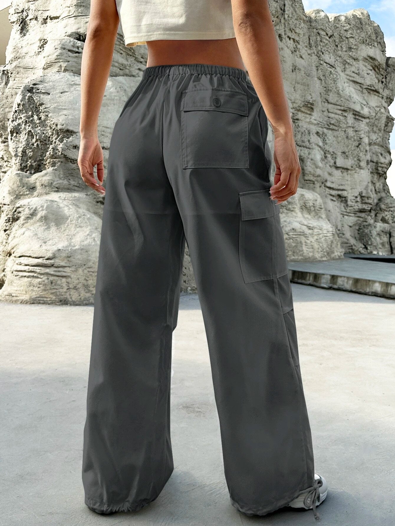 Flap Pocket Side Drawstring Waist Cargo PantsFlap Pocket Side Drawstring Waist Cargo Pants - Image 11