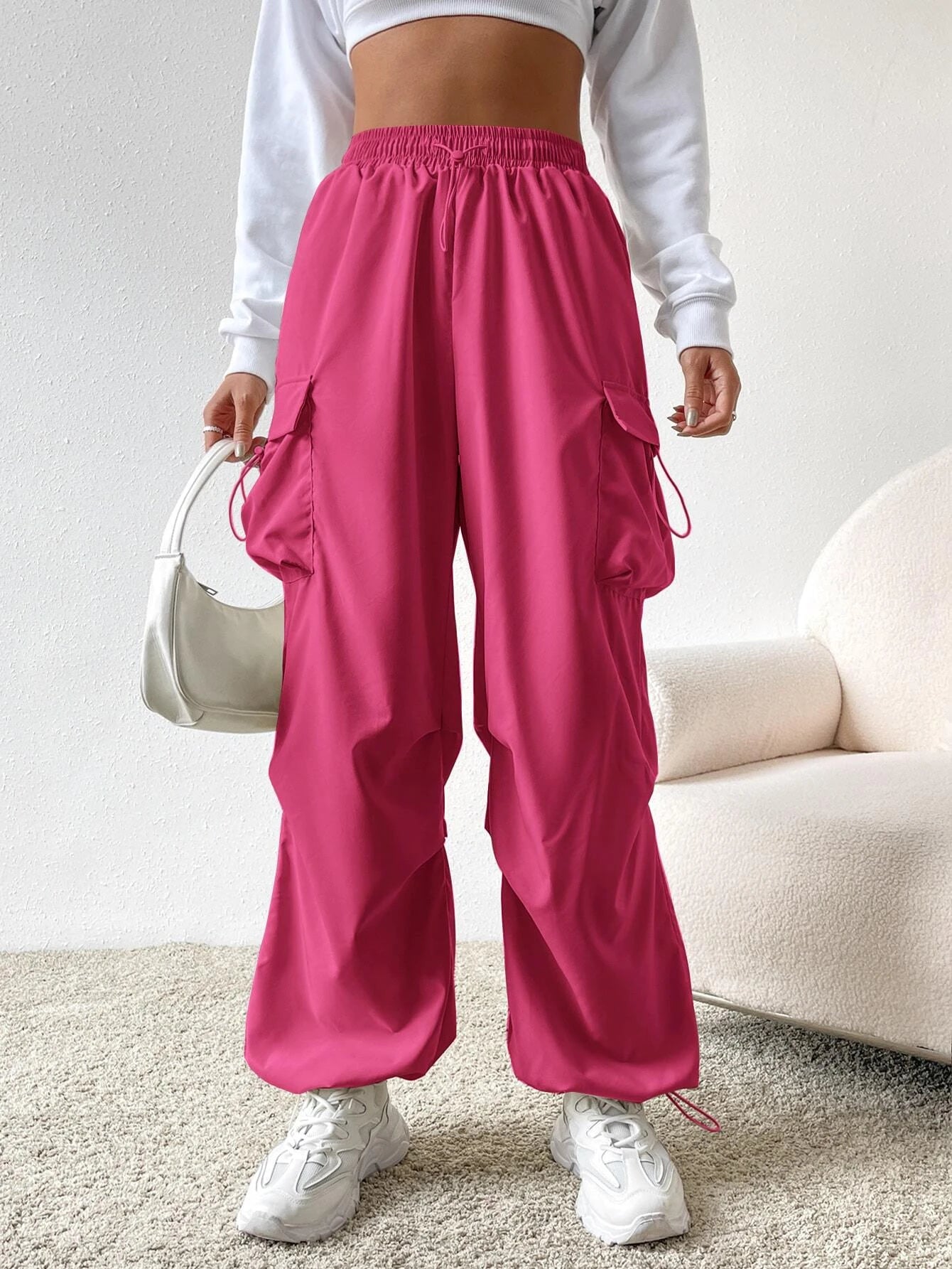 Versatile Flap Pocket Drawstring Cargo Pants – lifestyle view 32