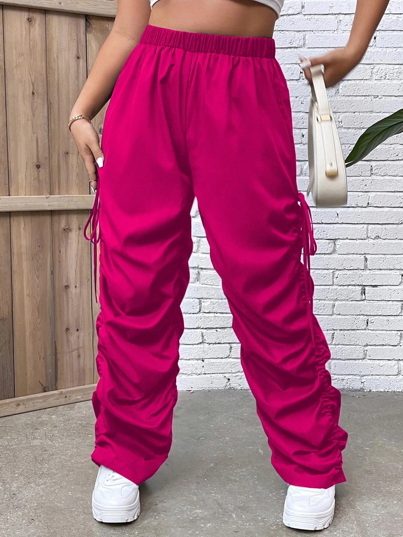 Drawstring Side Stacked Pant – full length outfit view
