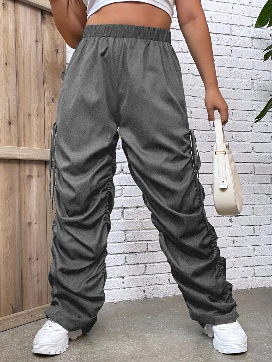 Drawstring Side Ruched Pants – women's cargo pants front view